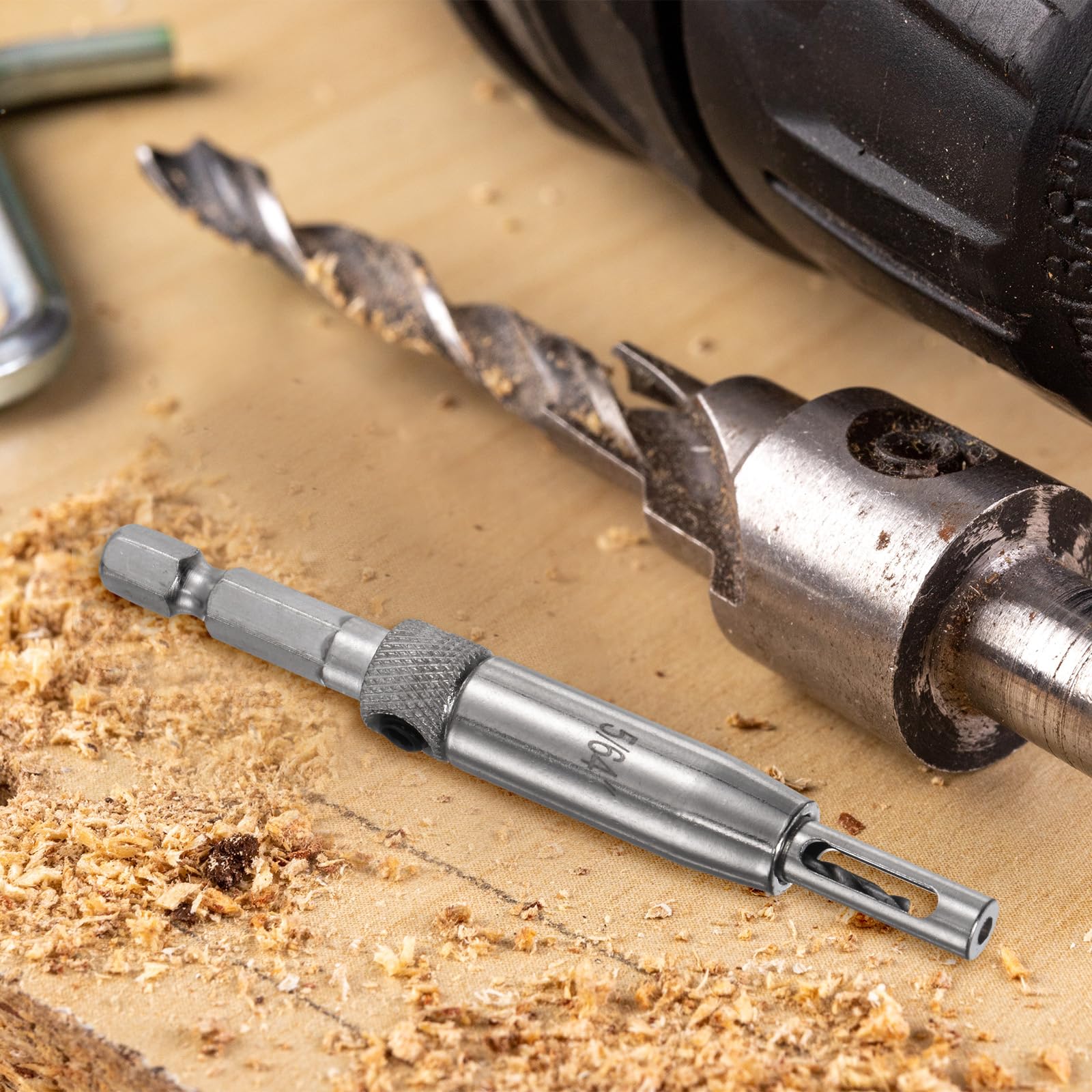 QUARKZMAN Zestaw wierteł samocentrujących się 5 mm, wiertła sześciokątne 1/4" do prac w drewnie, narzędzie do wiercenia otworów zawiasów drzwi klucz sześciokątny L, srebrny