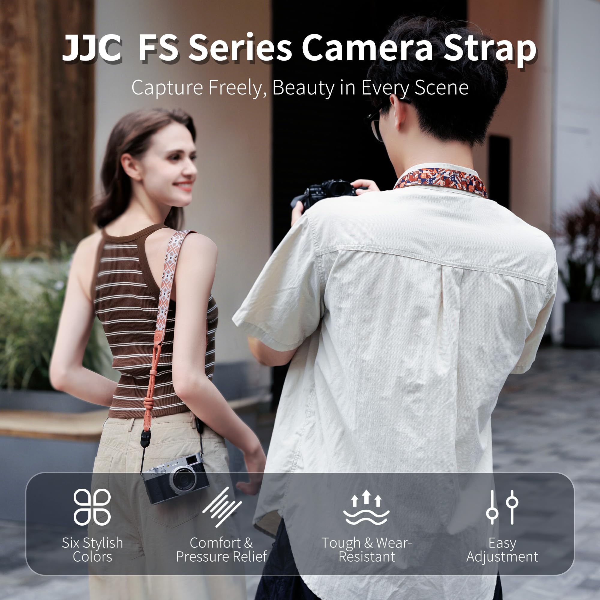 JJC Tracolla per fotocamera con sgancio rapido, 119,4-160 cm, regolabile, mirrorless, per fotocamere Canon, Nikon, Sony, Fujifilm