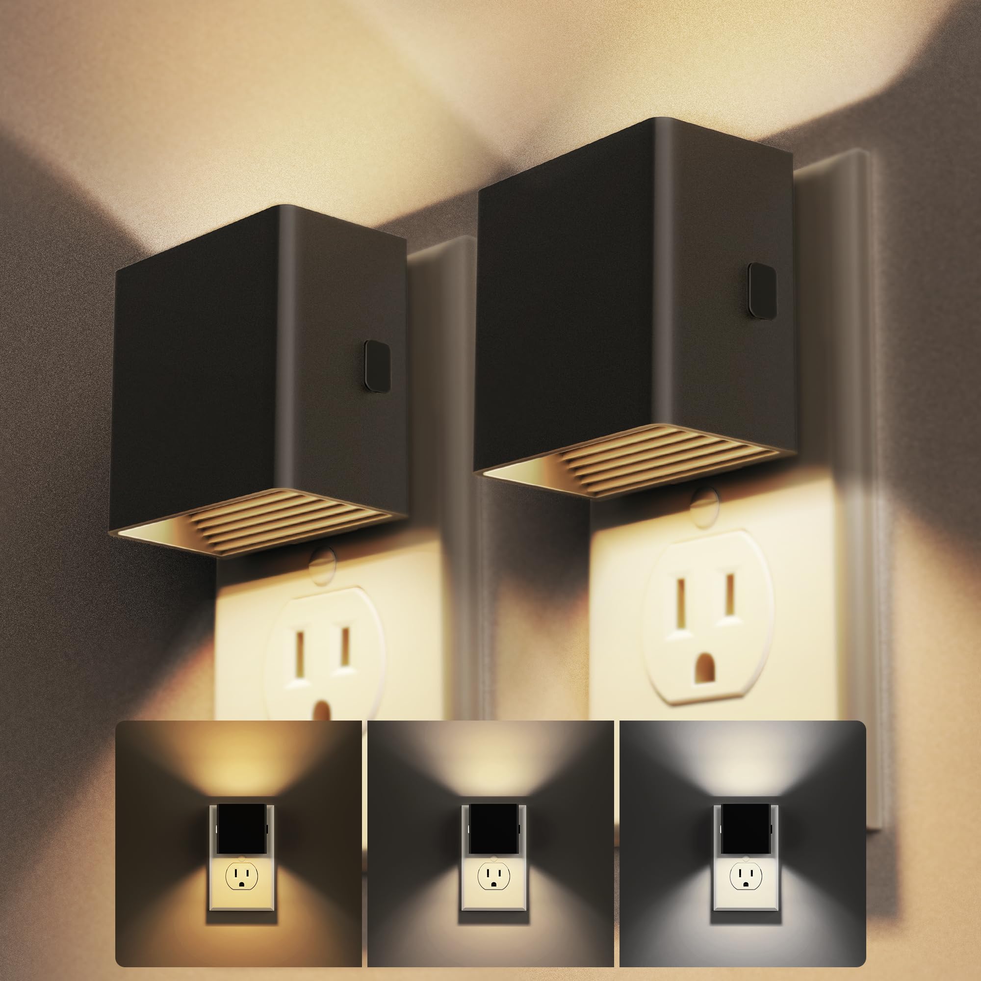 DORESshop Night Lights Plug Into Wall 2 Pack Plug in Night Light with 3 Color Temperatures Dusk to