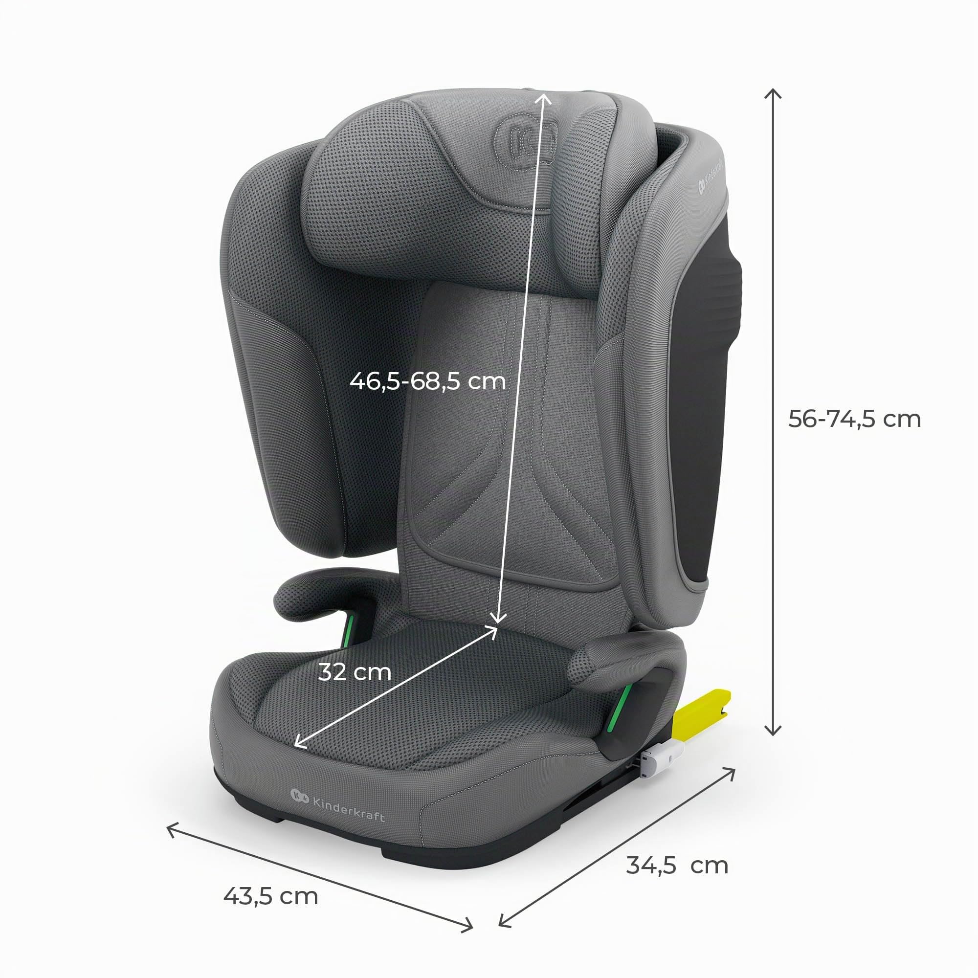 Kinderkraft UNITY 2 i-Size, Seggiolino auto pieghevole 100–150 cm, 3,5 a 12 anni, Poggiatesta regolabile, Con sistema AIR FLOW, Regolazione dello schienale in 5 posizioni, Grigio