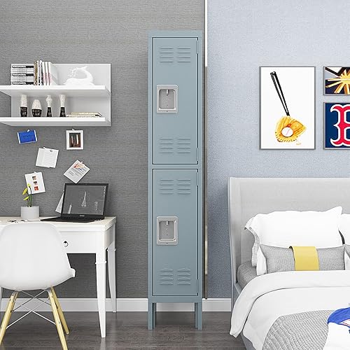 Vista 182 de Taquillas de metal para empleados, armario de almacenamiento de acero con 5 puertas para el hogar, oficina, escuela, gimnasio (blanco)