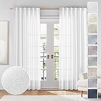 Vista 83 de Cortinas de lino blanco con pestaña trasera de 108 pulgadas de largo, 2 paneles para sala de estar, cortinas de estilo rústico bohemias, filtro