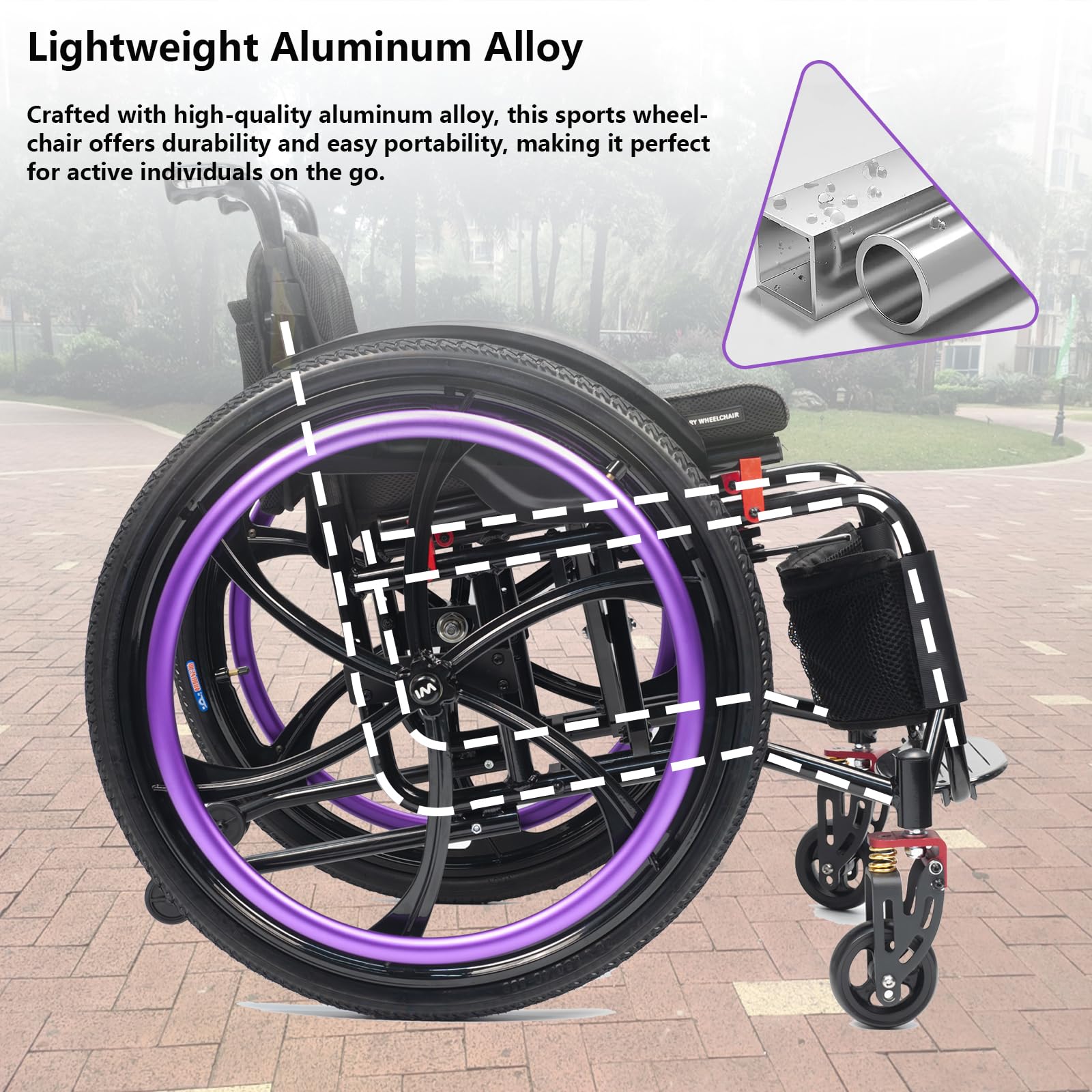 Przenośny wózek inwalidzki, składany, lekki wózek inwalidzki, aluminiowy, samobieżny, dla dorosłych (40 cm, czerwony)