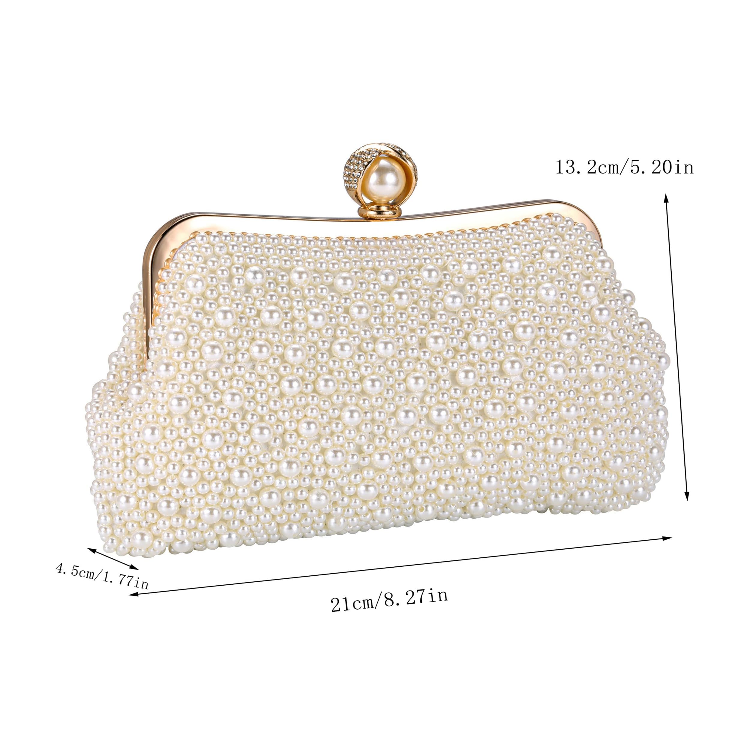 Ayliss Pearl Clutch Purses for Women Wedding Bridal Evening Small Clutch Crossbody Handbag Full Beaded Parites Prom (Ivory)