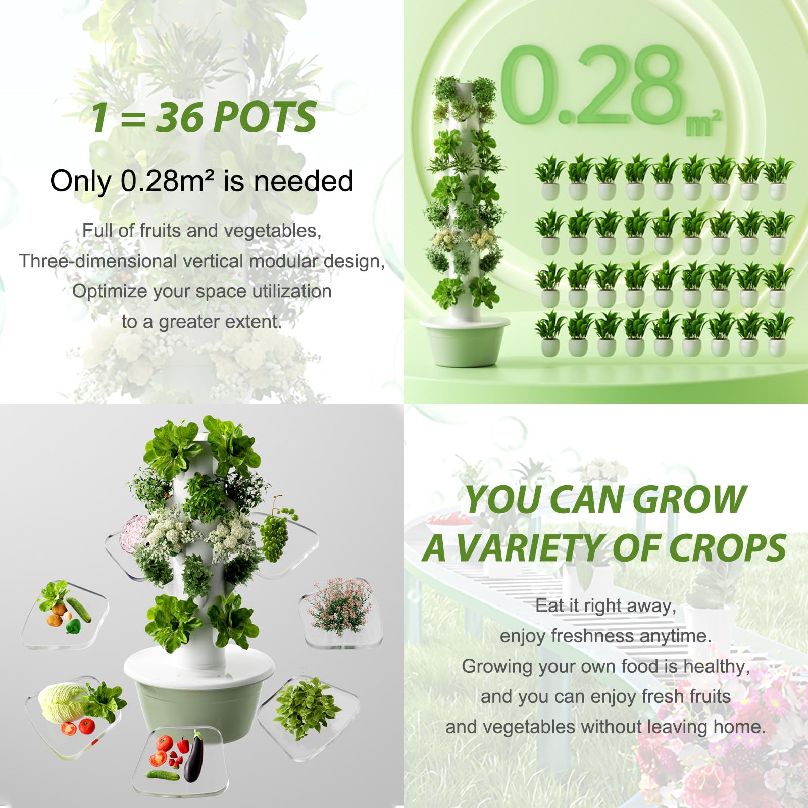 City Farm Tour hydroponique – Jardin vertical sans sol avec arrosage automatique et minuterie, cultivez des herbes et légumes frais toute l'année, 5 couches – Vert