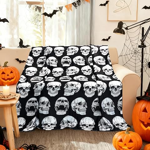 Skull Flannel Blanket 50x60 Inch - Soft Warm Cozy Throw for Sofa/Chair/Bed, Skull Home Decor, Gift for Gothic Fans Men Women