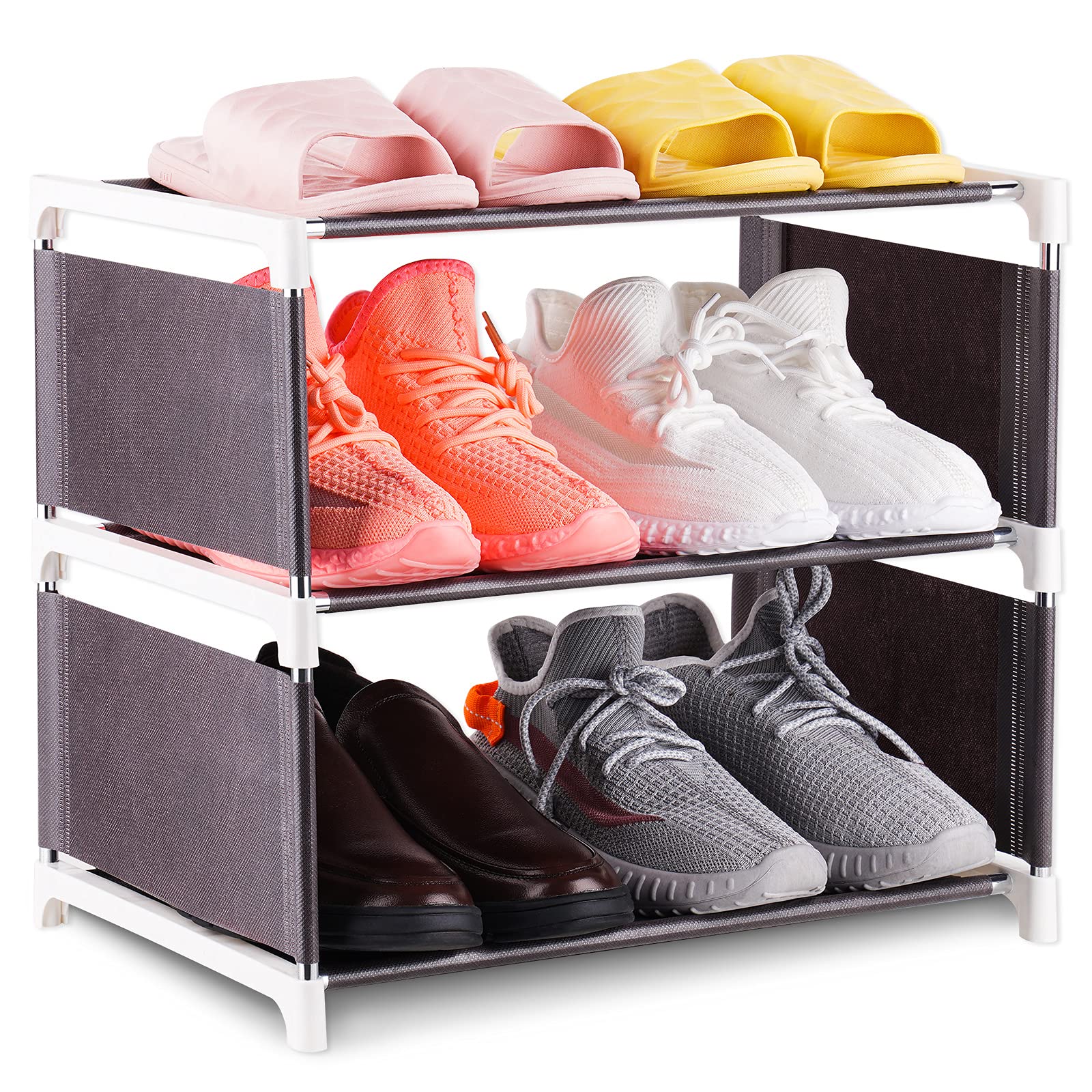 Buy NiHome 3Tier Shoe Rack, Narrow Stackable and Adjustable Lightweight Space Saving Metal Shoe