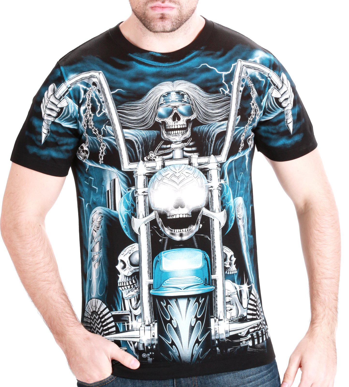 Punk Skull Men T-Shirt Biker Rider Tattoo Motorcycle MMA Devil #REL10