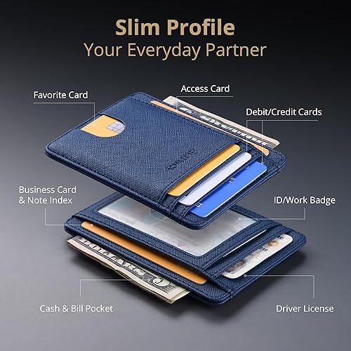 Miniatura 41 de Buffway - Billetera delgada minimalista de cuero con protección RFID para hombre y mujer