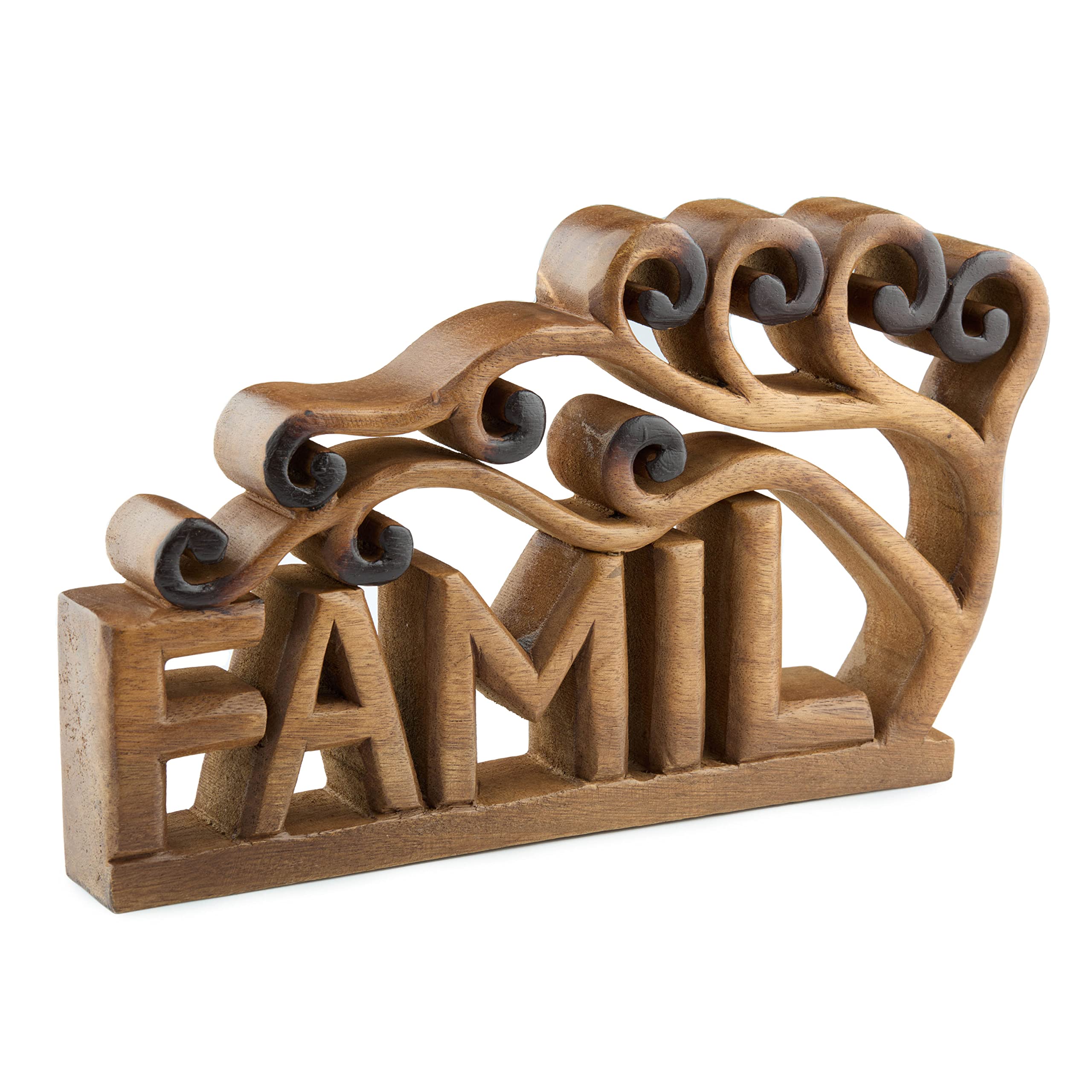 Tapeera Letreros familiares de madera para decoración del hogar, bloque independiente, letras recortadas (familia)