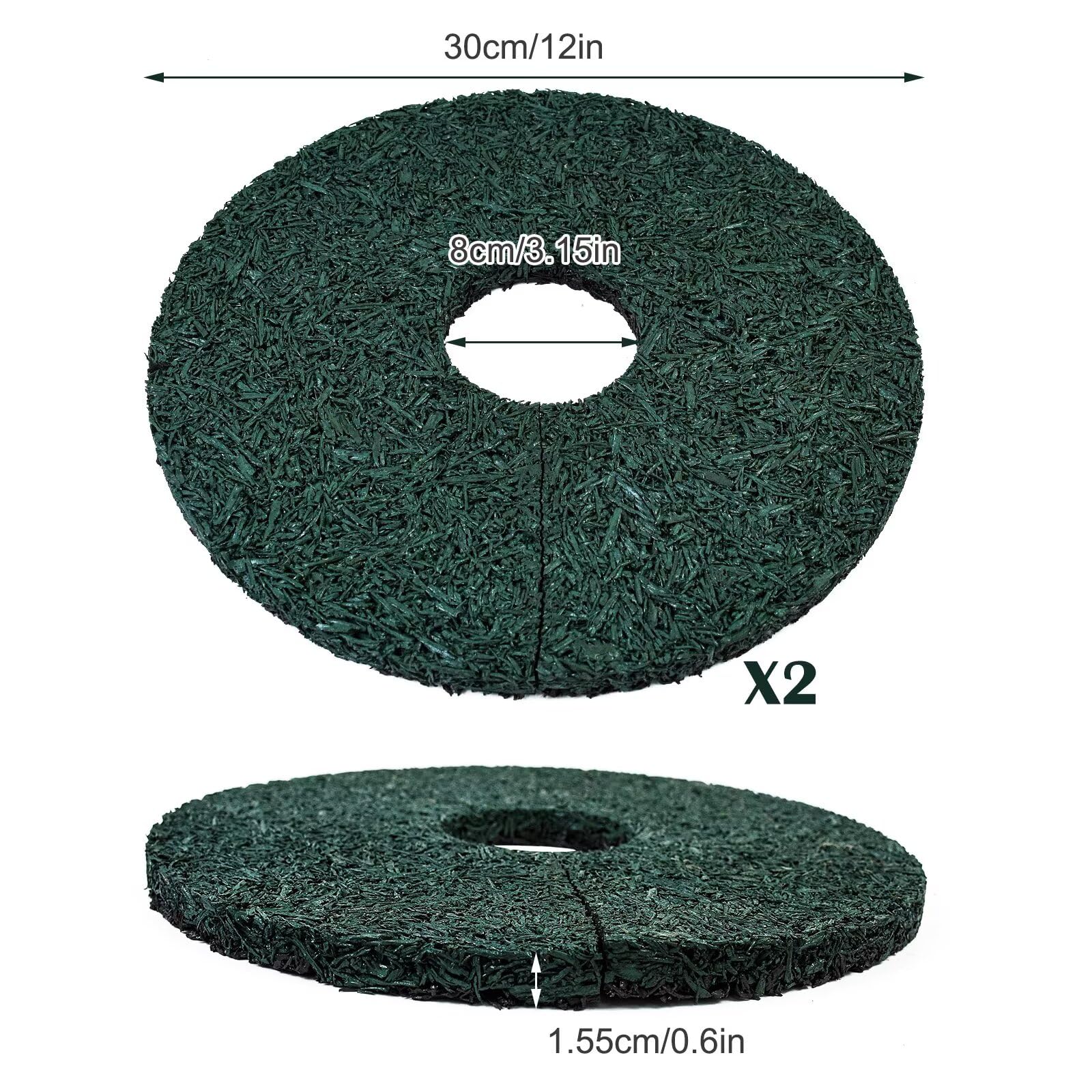 2pcs Double Side Rubber Tree Mulch Ring, 12In Heavy Duty Recycled Rubber Mulch Mat Natural Look Tree Root Protector Mat Reversible Round Tree Ring for Prevent Animal Dig, (Green Brown)