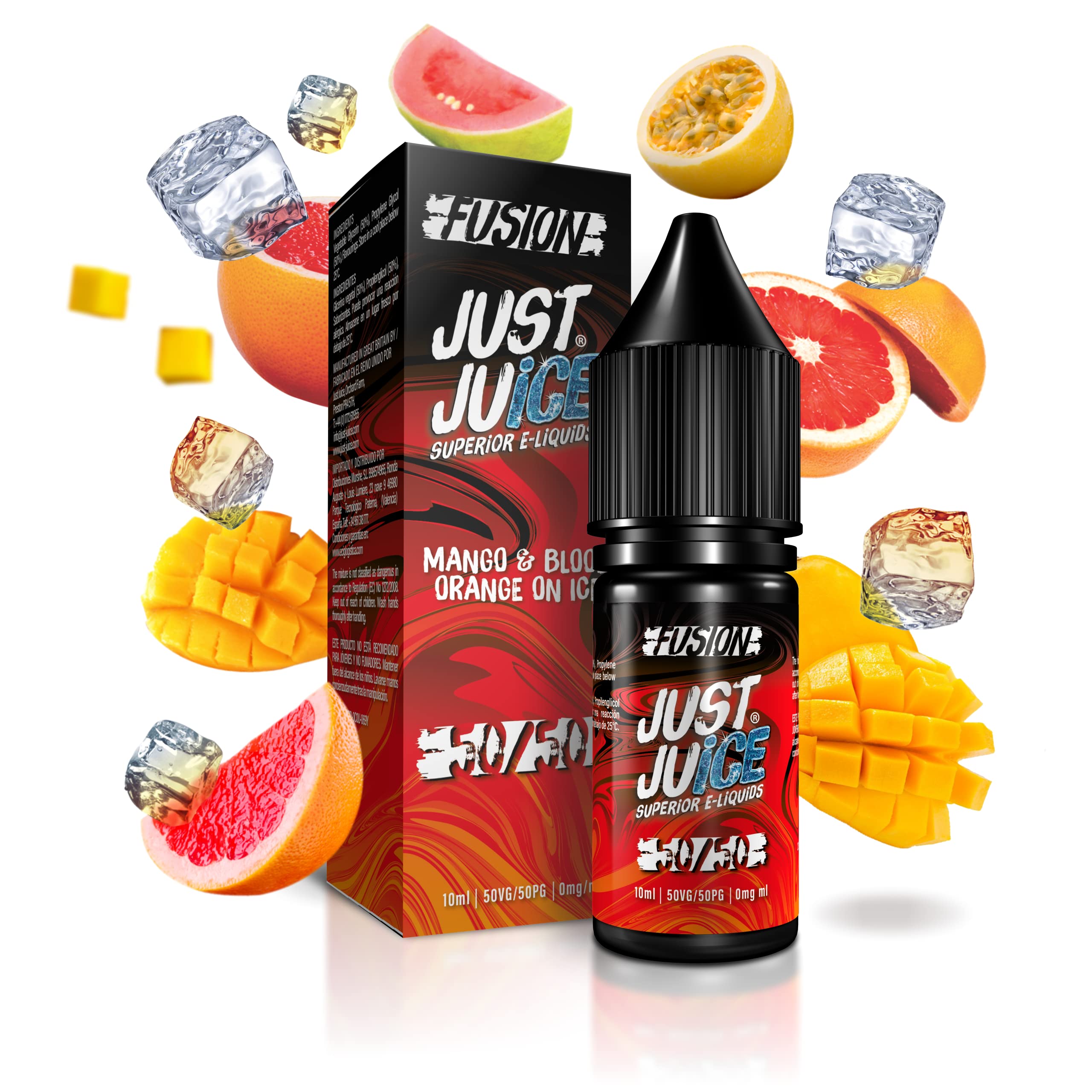 Just Juice Superior E-Liquids Vape Liquid with No Nicotine - MANGO & BLOOD ORANGE ON ICE Flavour - 10ml Bottle, 50/50 0mg e-Liquid, Nic Free eliquid with Menthol Flavours