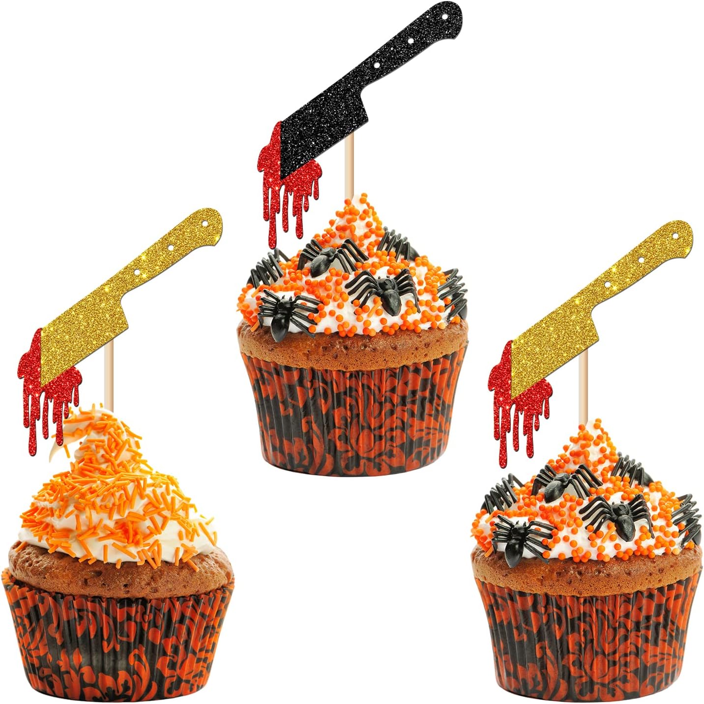 Ambishi 24pcs Glitter Killer Birthday Cupcake Toppers