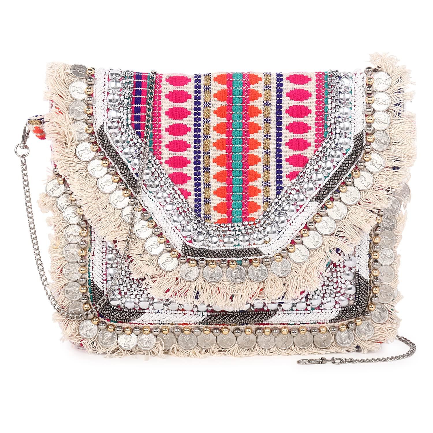 swisni Ethnic Square Pink Hobo Clutch/Clutch Gift Sling Bags With Detachable Chain Strap Wallet For Daily Bridal Purse/Handbag-picture-8