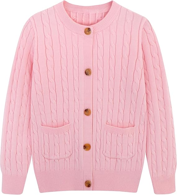 Girls Cardigan Long Sleeve Button Front Sweater Toddler Kids Knit School Uniforms Sweaters with Pockets 3-12 Years