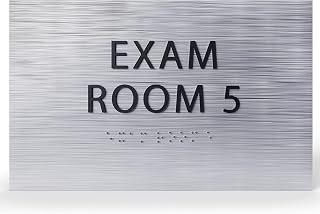 6" X4" Exam Room 5 Sign- Tactile Graphics Grade 2 Braille Text | Modern Utility Wall Mount ADA Compliant Plastic Signs For Schools, Offices, Businesses, Apartments & Restaurants