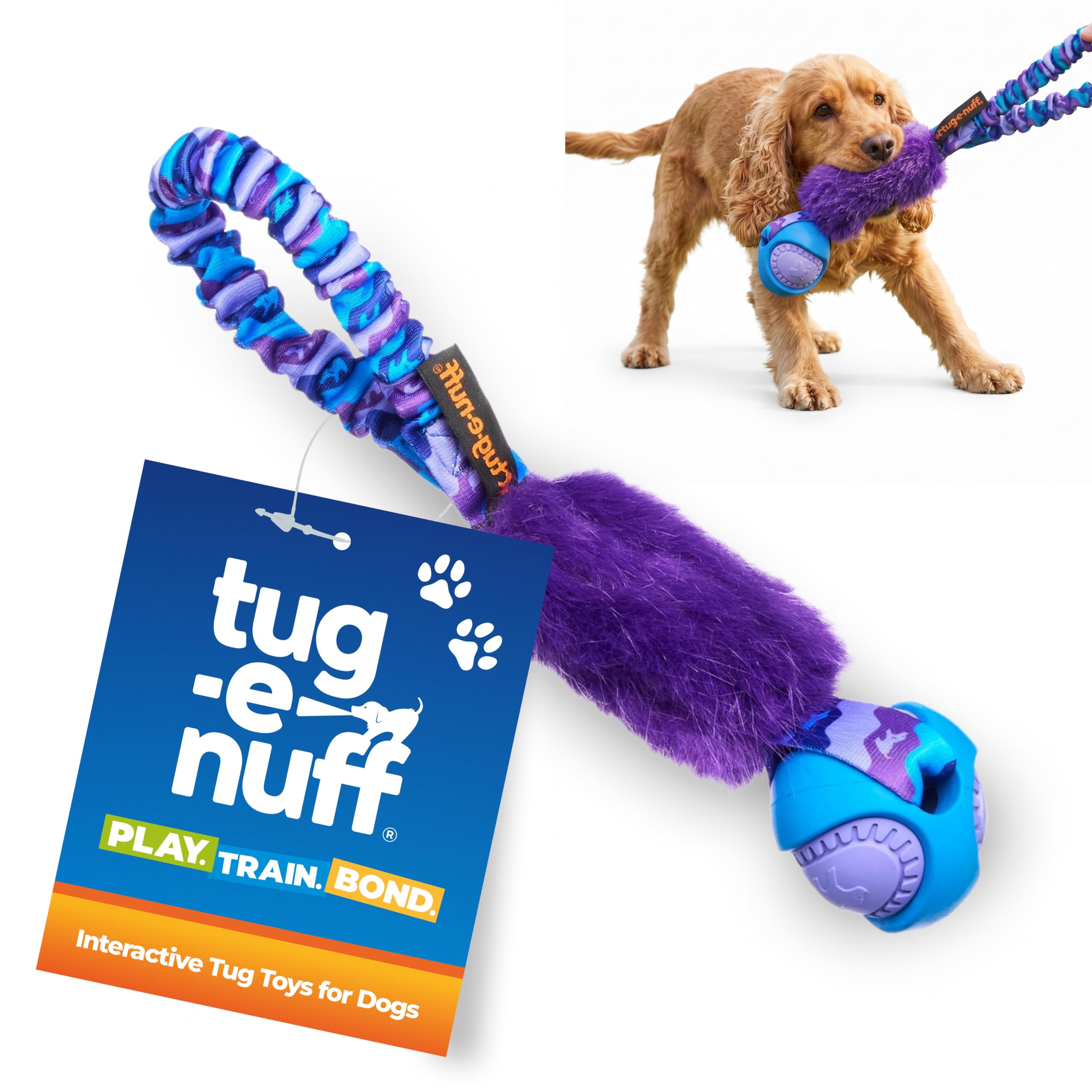Tug-E-Nuff PowerBall Fauxtastic – Jouet à tirer au format de poche – Jouet à tirer élastique durable pour chiens – Idéal pour le dressage interactif des chiens de tous âges – En fausse fourrure