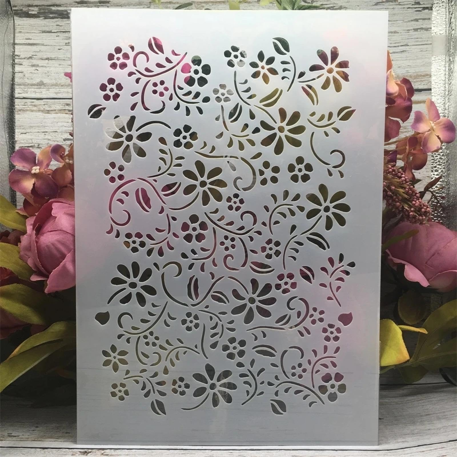 Lot de 6 pochoirs pour peinture, format A4, 29 cm, motif fleurs de rose, pour peinture sur bois, mur, toile, tissu, roche, panneaux, projets artistiques de bricolage, décoration d'intérieur