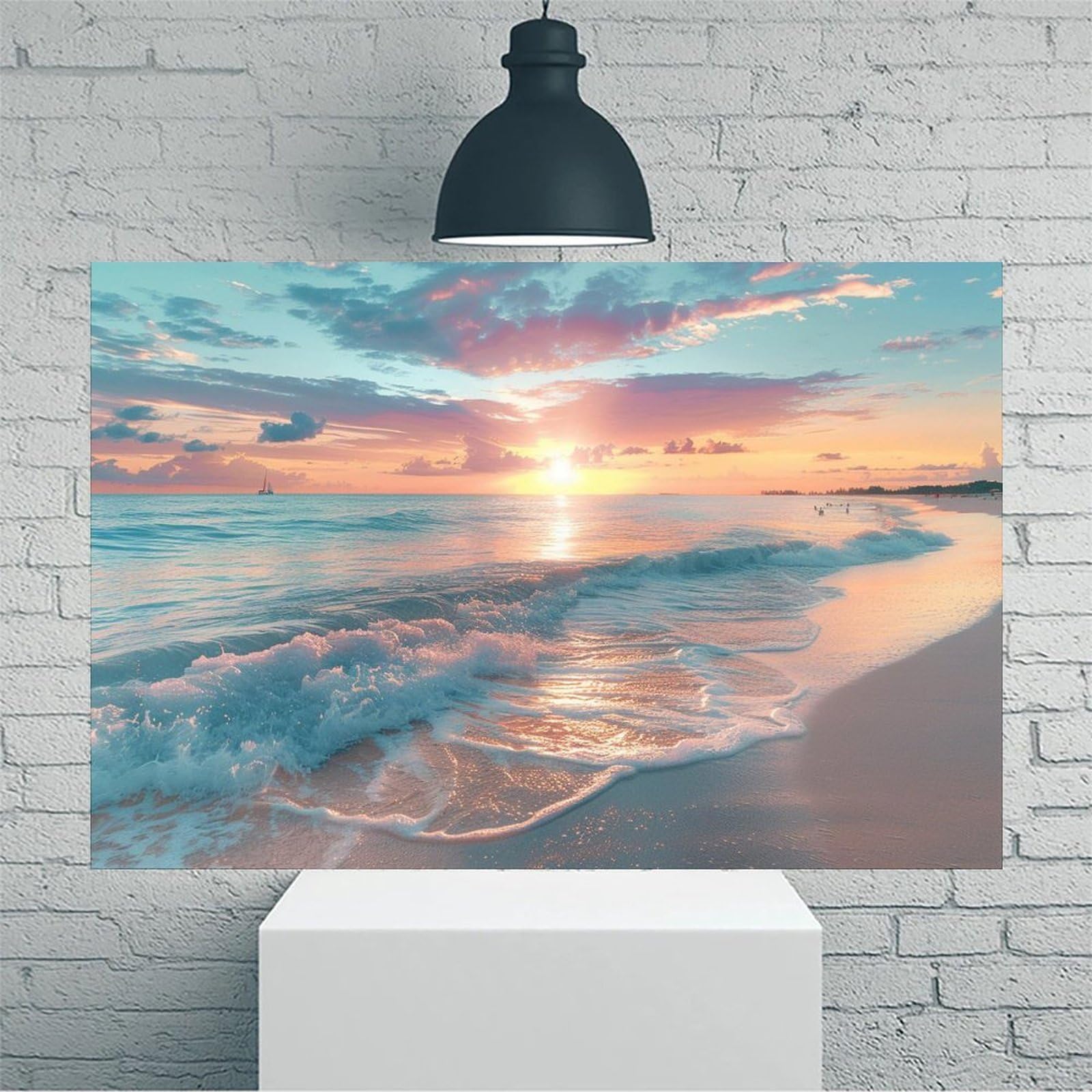 Sunset Beach Waves Gently Rolling Vintage Rustic Canvas Wall Art - 12x18in Unframed Poster- Home & Office Decor for Living Room, Bedroom, Kitchen & Cafe