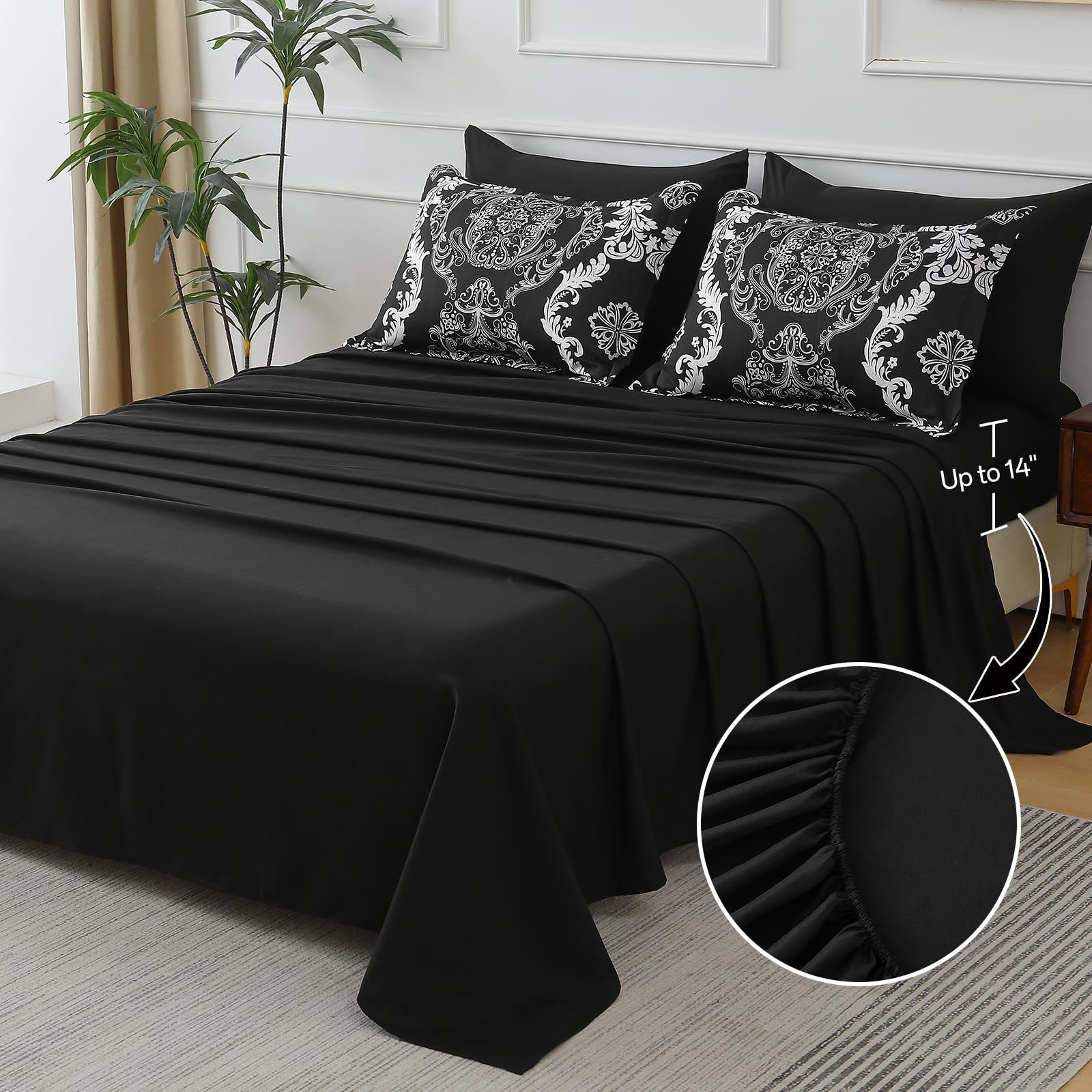 WONGS BEDDING Schwarz Weiß 7-teiliges Schmusetuch Set Damast Schmusetuch Bettwäsche-Set YS01AB091353Q7U-A