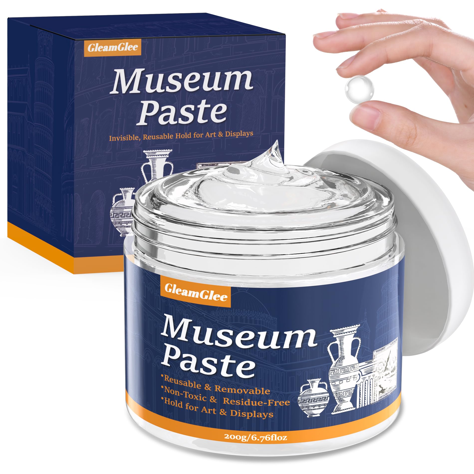 Exhibits Fixing Gel for Museum 200g - Removable & Reusable Museum Putty, Quake Hold Museum Wax Adhesive to Secure Glass, Antiques, Collectibles & Decor, No Residue Exhibit Gel
