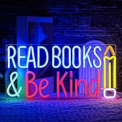 LULANMP Read Books And Be Kind Neon Sign Pencil Neon Light Student LED Neon Light Colorful Neon Light Up Sign Suitable for Classroom Bookstore Library Museum Study Room (14.1"*7")