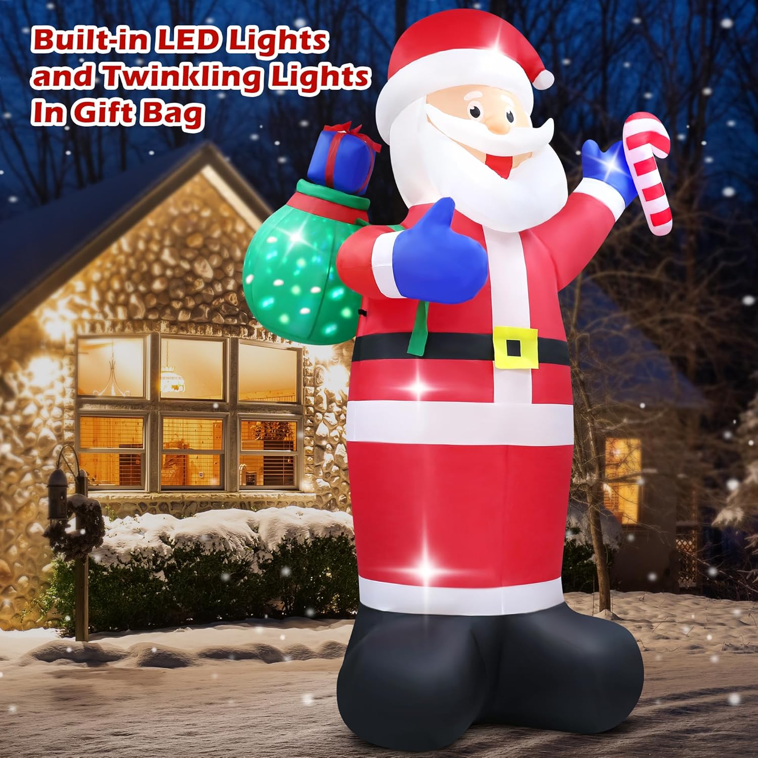 Giant Christmas Inflatable Santa Claus Outdoor, 8 FT Christmas Blow Ups Yard Decorations, Inflatable Santa with Flashing Gift Bag, Build in LED Lights Xmas Decorations for Party Garden Lawn Decor - Image 3