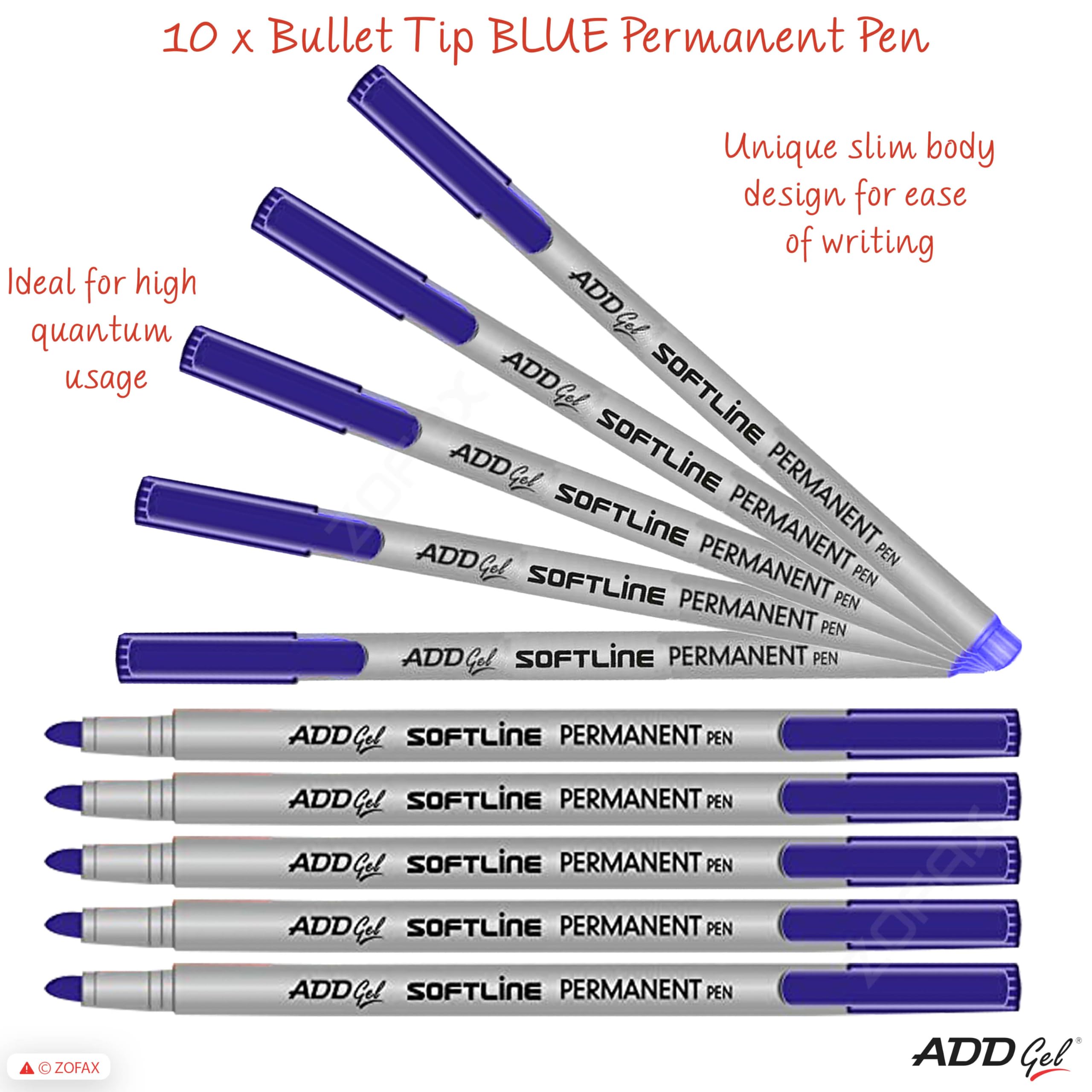 SoftLine Permanent Marker Pens, BLUE, Medium Point (1.0 mm), Pack of 10, Waterproof, Quick Drying, Writes on Most Surfaces - Image 3