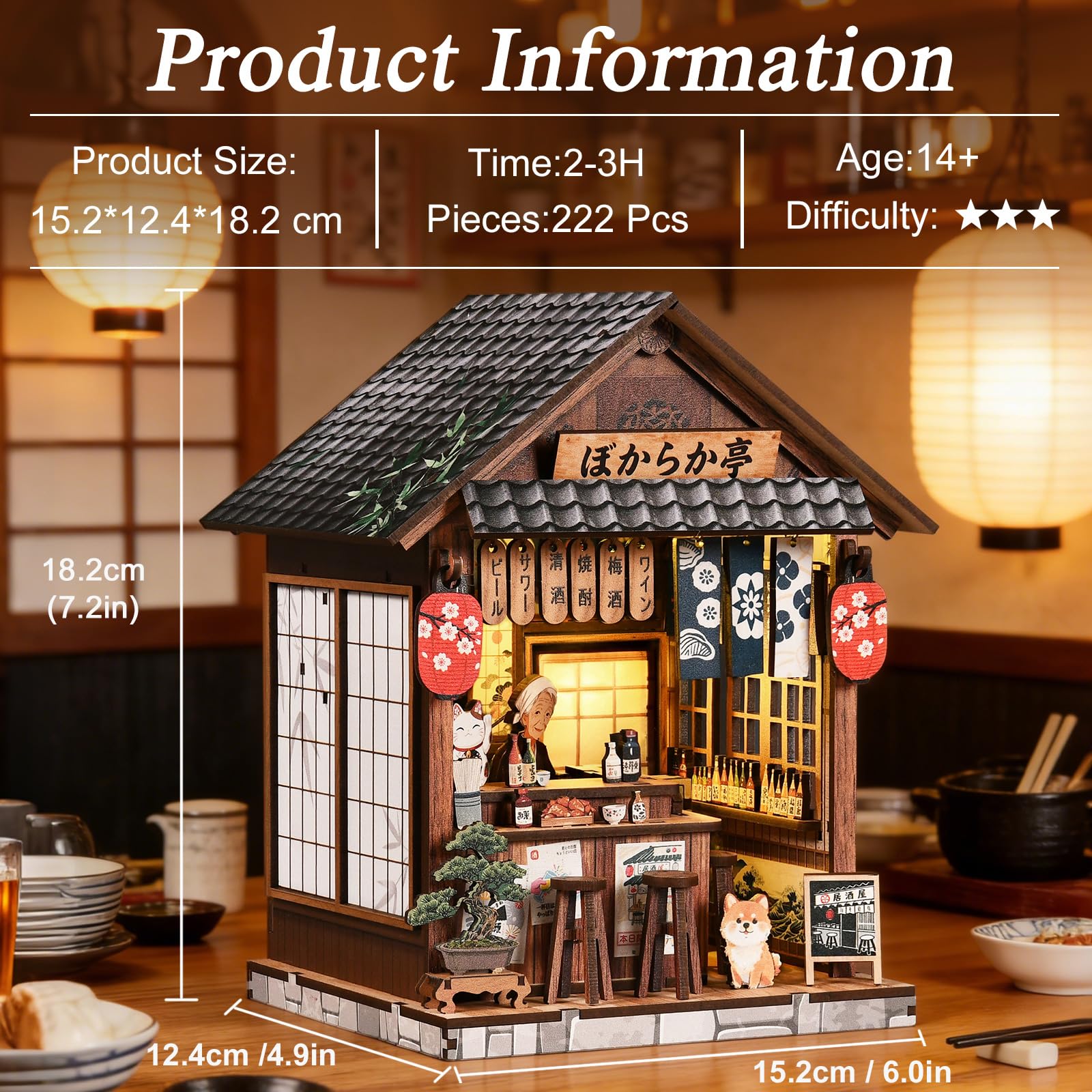 Book Nook Japan, Booknook Puppenhaus Modell，Dekoratives Bücherregal-Display & Wohndeko，3D-Holzpuzzles Buchecke, DIY-Miniaturhaus-Set（Yiran Izakaya）