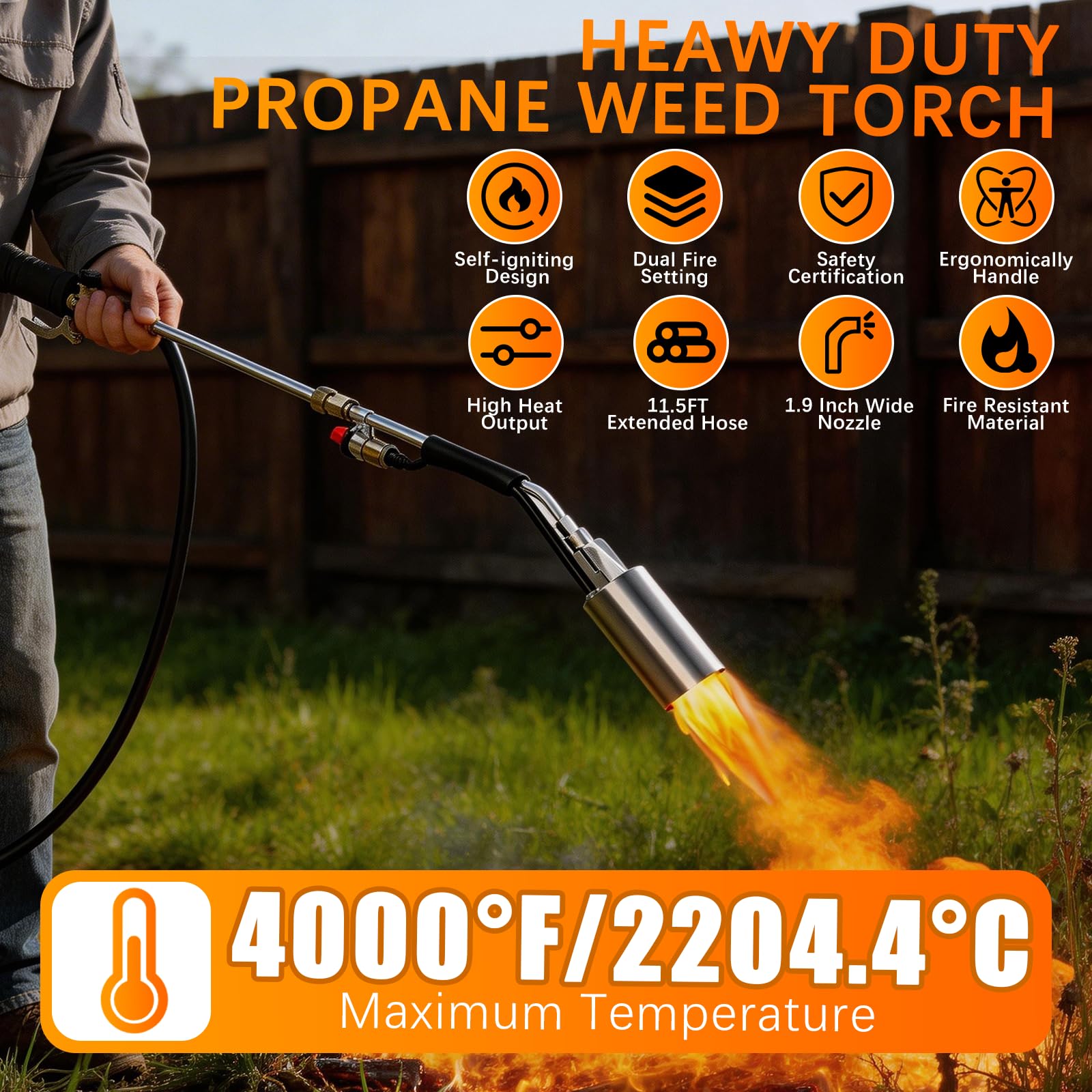 BRGD Płomień palnik do chwastów, zdejmowany palnik na propan, w zestawie wąż 3 m, reduktor ciśnienia i adapter z gwintem cylindrycznym, do ogrodu, chodnika, lodu, śniegu, zadaszenia (z wyjątkiem)