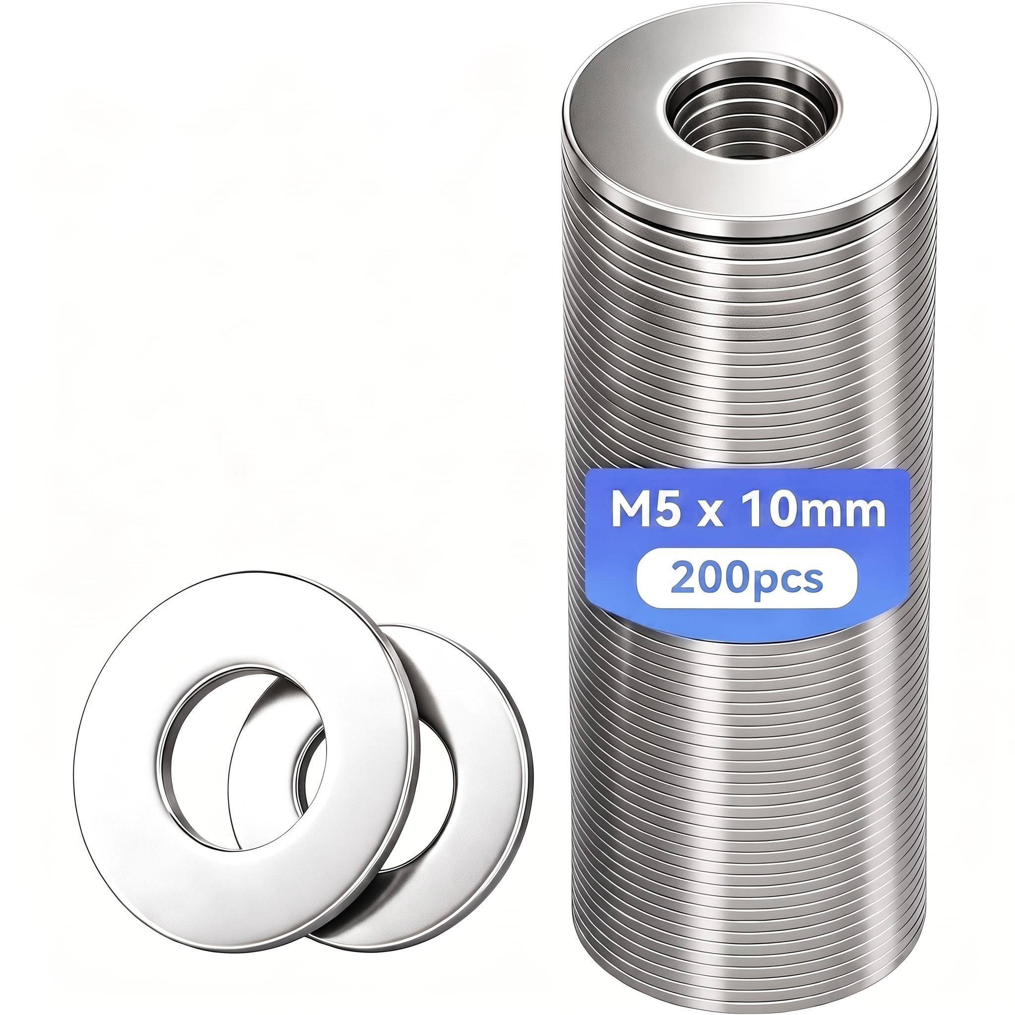 XiaoLidm 200 Stück Unterlegscheiben M5 Edelstahl A2-70 304, Karosseriescheibe, Rostfreie Flat Washers U-Scheiben, Beilagscheiben Flach Außendurchmesser Schmal für Schrauben & Muttern & Gewindestange