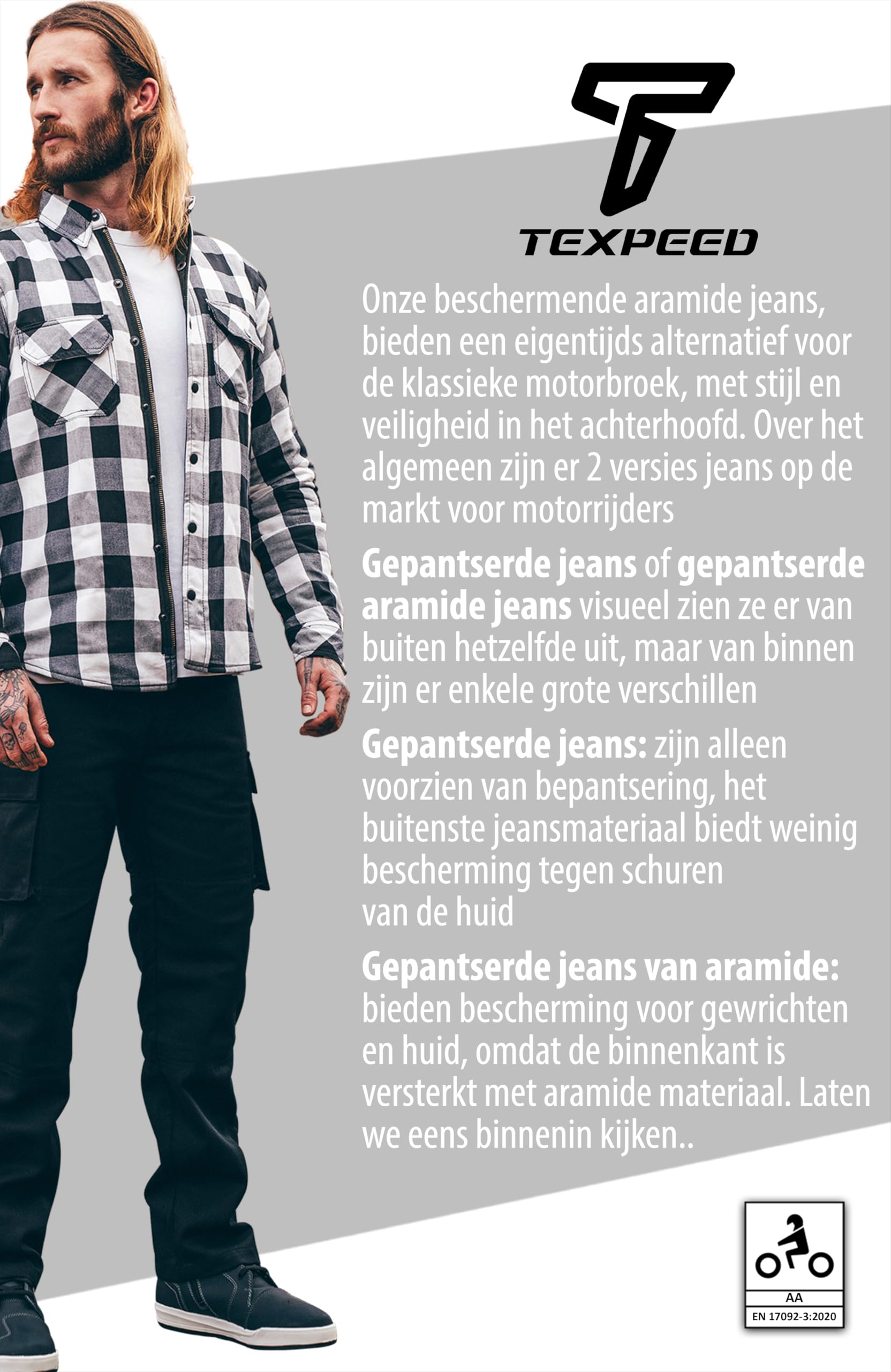 Motorbroek voor heren 6 zakken zwart denim cargo jeans met protectoren - Verkrijgbaar In Alle Maten - Texpeed - XXL Taille/Kort Beenmaat