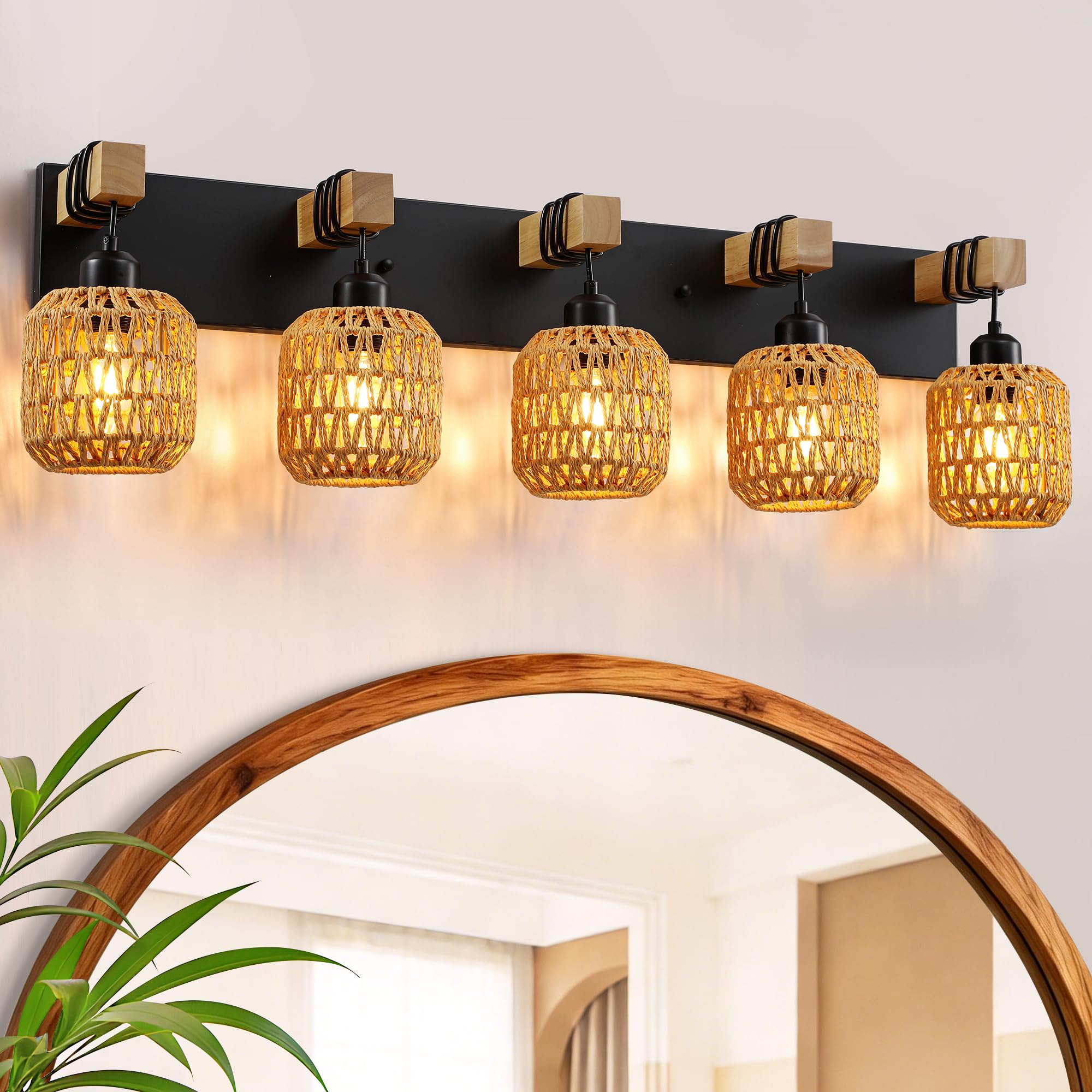 Photo 1 of LmnLvn 5-Light Rattan Vanity Light