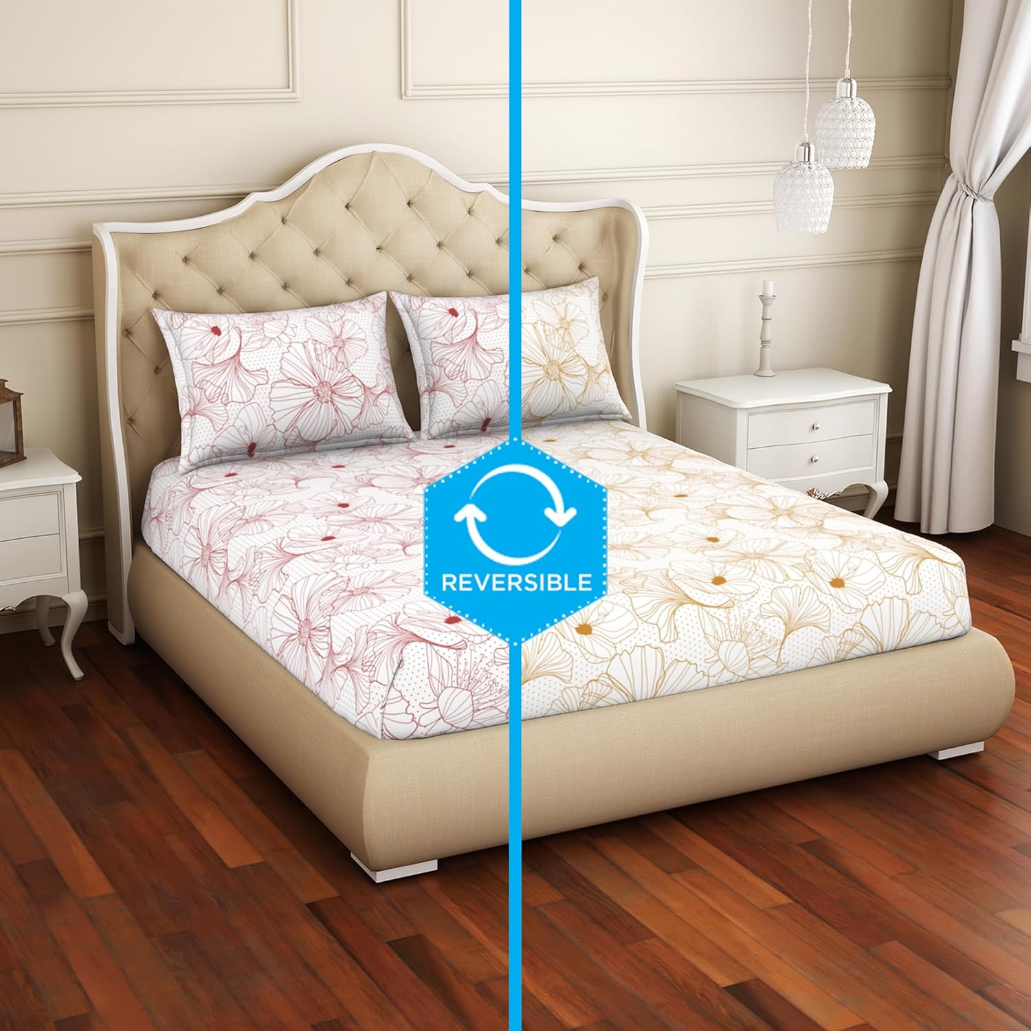 Welspun Cotton Rich Double Bedsheet (228 Cm X 254 Cm / 43 Cm X 68 Cm) 150 Tc Twill Floral