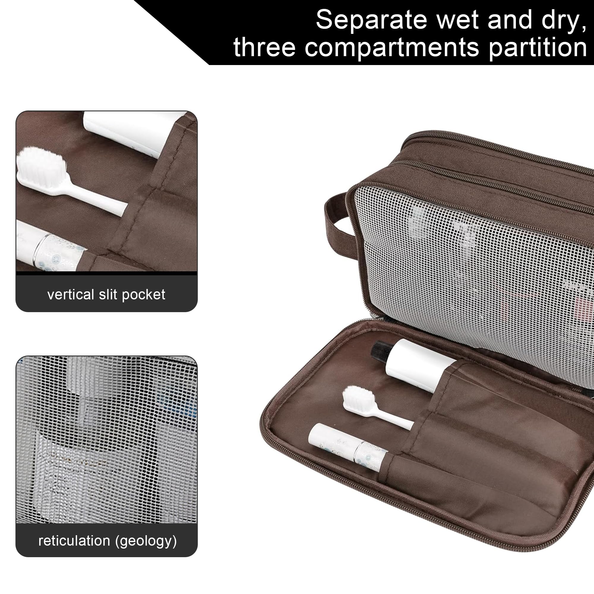 Namenand Borsa da Toilette da Viaggio per Donna e Uomo,borsa da bagno, accessori da viaggio, astuccio per trucco, da donna, organizzatori di servizi igienici - Marrone