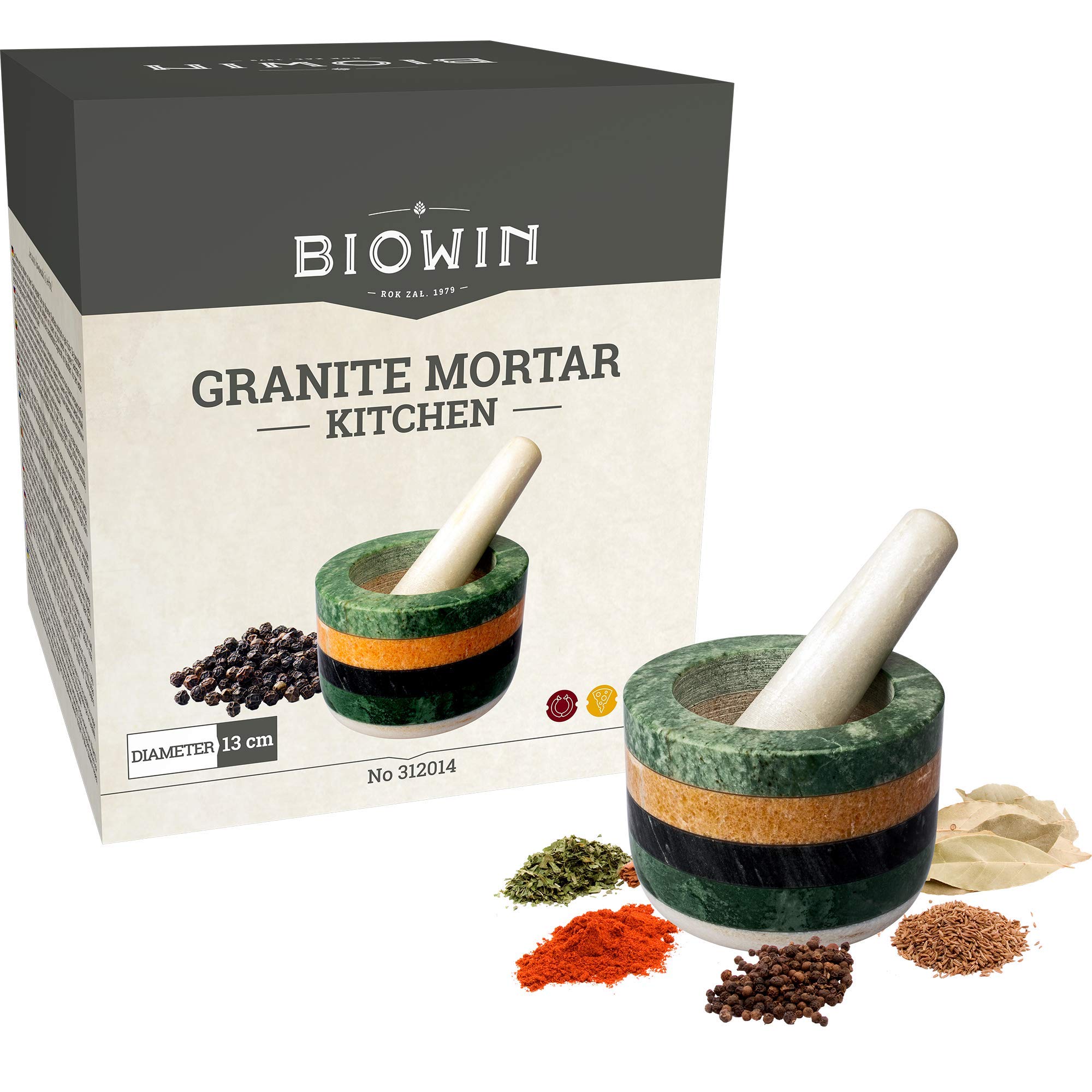 Browin 312014 Mortier de Cuisine Granit | Décoratif | en Pierre Naturelle | Cadeau pour les Amateurs de Cuisine