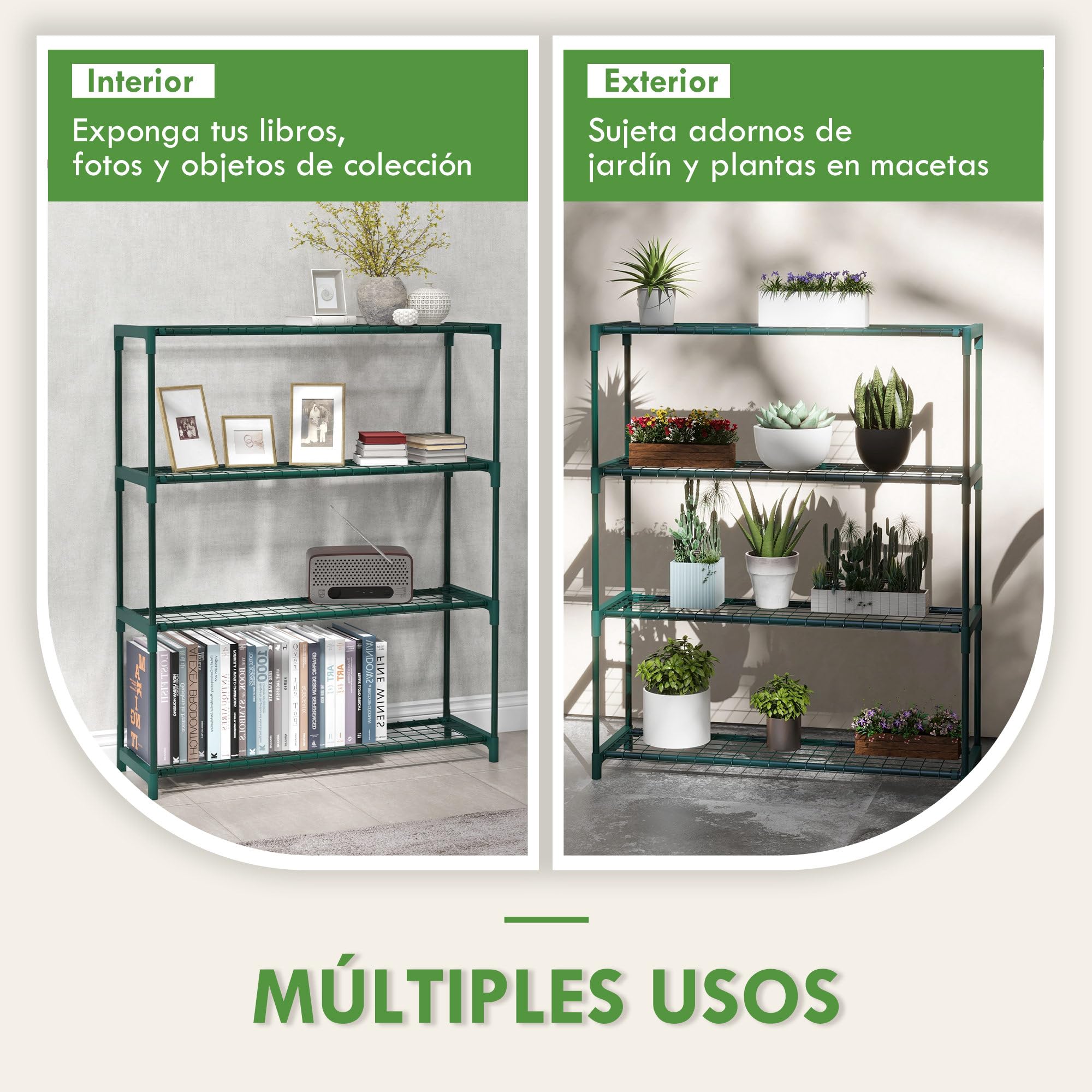 Outsunny Estantería para Plantas de 4 Niveles Soporte para Macetas de Acero para Jardín Terraza Patio 89x28x107 cm Verde Oscuro