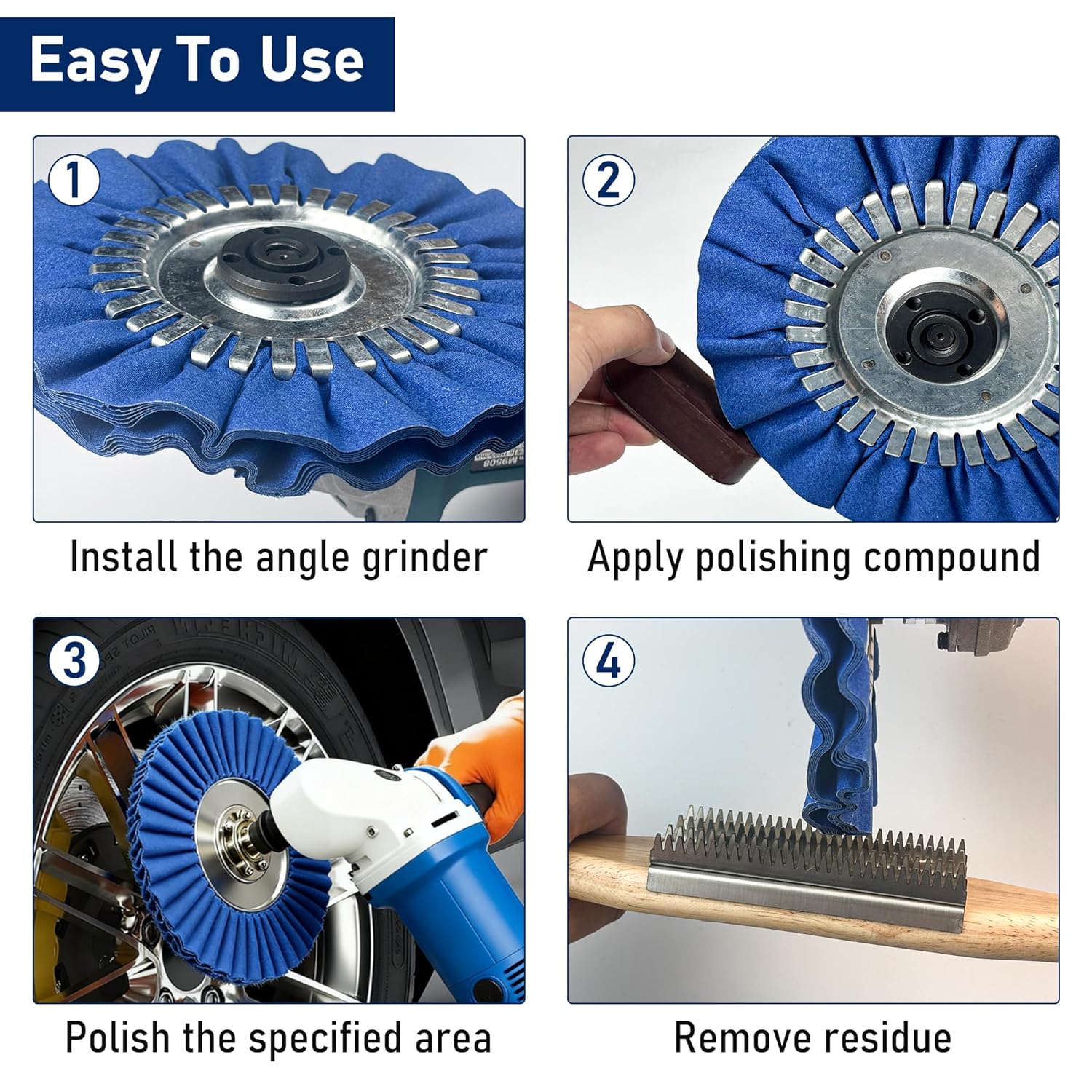 8" Airway Buffing Wheels, Flange-Free Installation, 5/8" Arbor Hole Aluminum Metal Wheel Polishing Kit for Angle Grinder Mirror Finish
