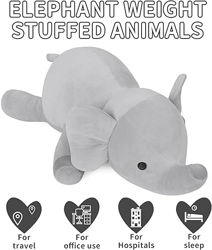 Miniatura 6 de Animales de peluche con peso de elefante de 4.2 libras, juguete de peluche de elefante con peso de 24 pulgadas, almohadas de animales de peluche,