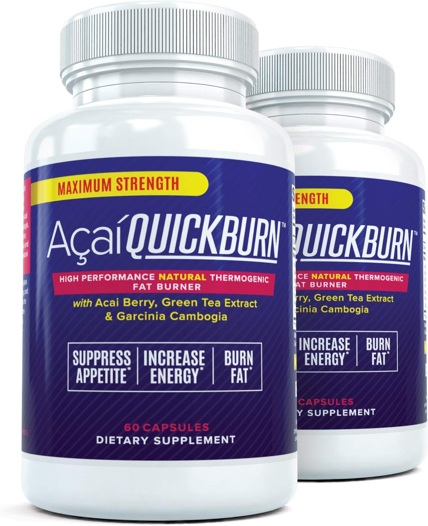 Acai Quick Burn (2 Bottles) High Performance Multi-Stage Fat Burner with Acai Berry & Garcinia Cambogia - 60 Capsules per Bottle