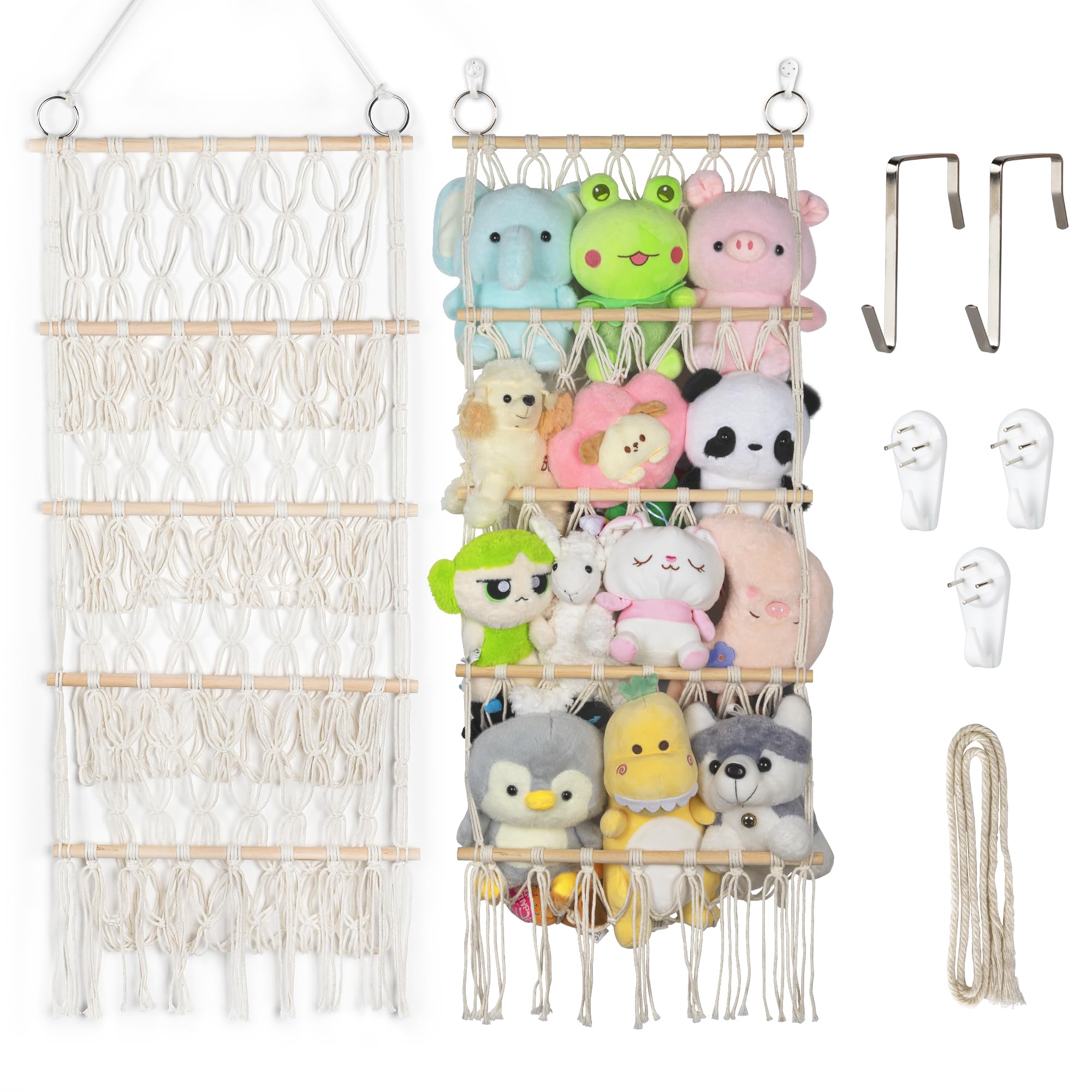 42 cm de Large Rangement Peluche Chambre Enfant Range Peluche Doudou Filet Peluche Porte-Peluches Boho Macramé À Accrocher Sur La Porte, Filet De Rangement Pour Jouets En Peluche