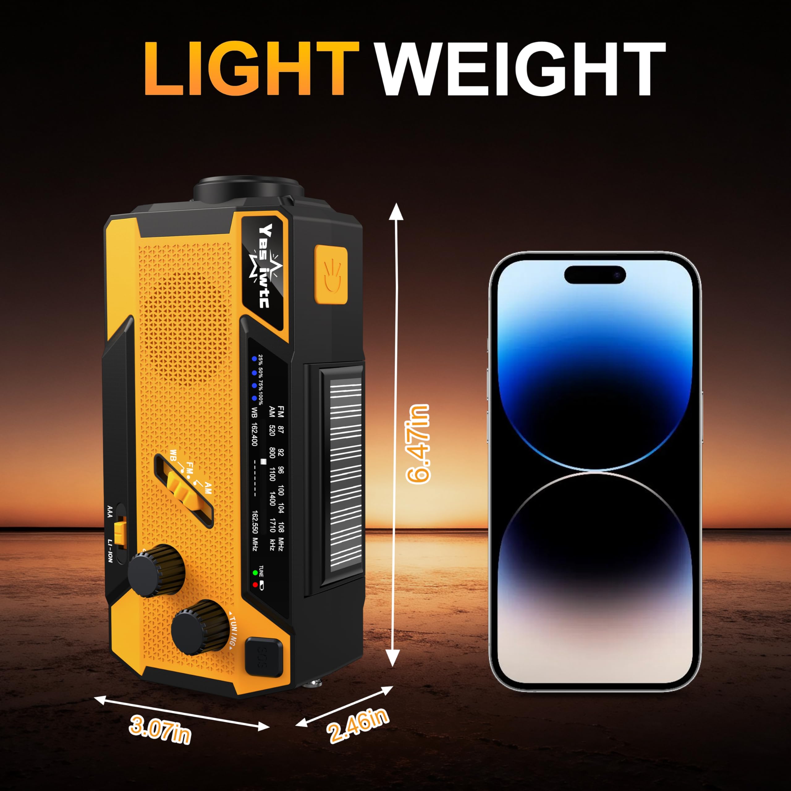 Hand Crank Emergency Radio 7400mWh (2000mAh) Solar Hand Crank Radio Built in 3 Charging Cables AM/FM/NOAA Weather Radio Battery Operated Hand Crank Charger for Emergency Supplies Survival Gear: 2000mAh Orange