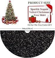 Vista 3 de FUHSY Falda Negra para Árbol de Navidad de 46 Pulgadas, Falda de Árbol de Terciopelo con Lentejuelas, Elegante Alfombrilla para Árbol con Negro