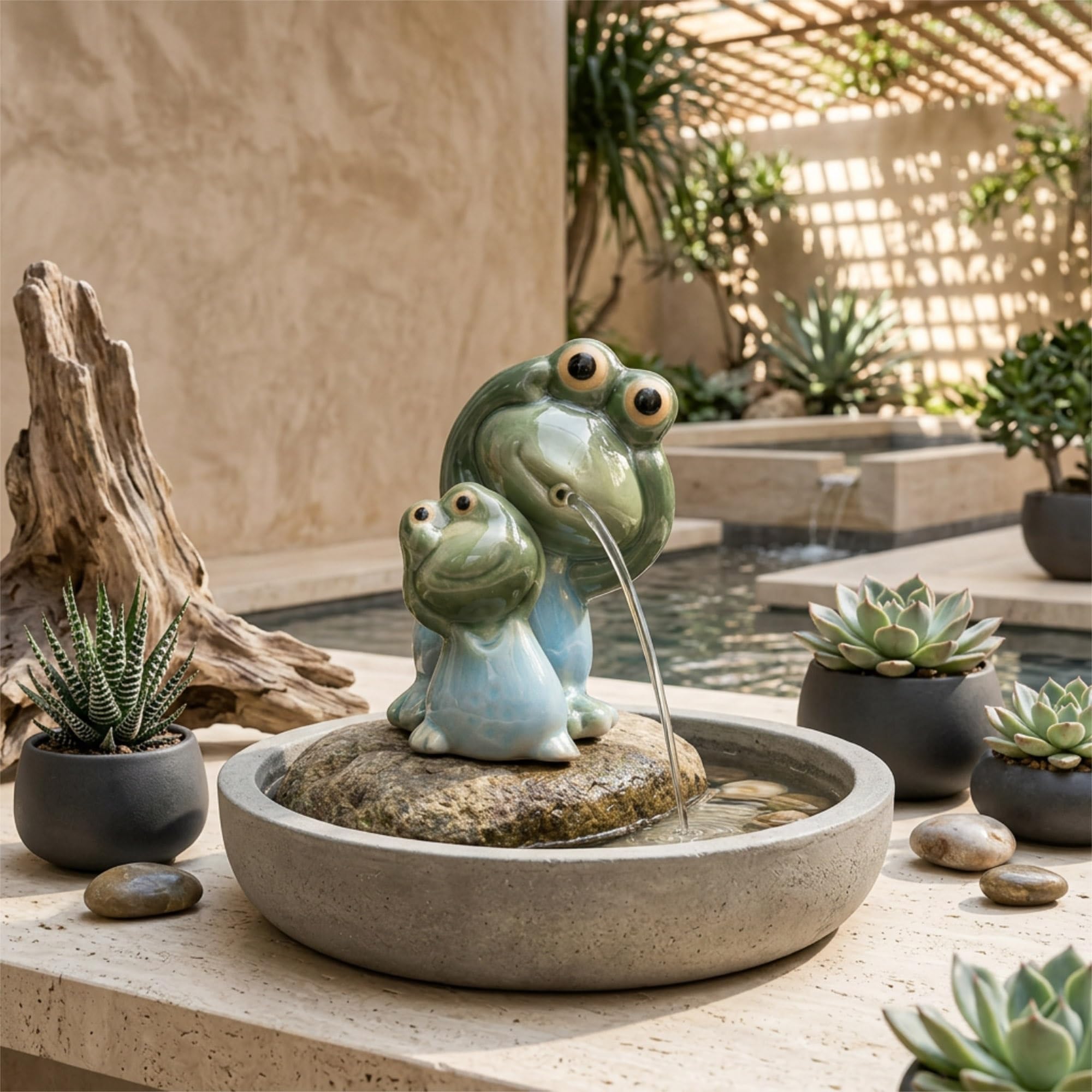 Decorazione a getto d'acqua per fontana da laghetto, rana in ceramica (6x5x10 cm), elemento acquatico ornamentale per piccoli laghetti con carpe koi, patii e balconi