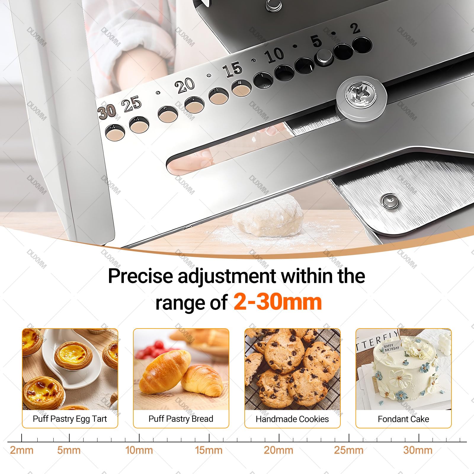 Sfogliatrice elettrica per Pasta e Fondente, Macchina per Pasticceria Pieghevole con Spessore Regolabile da 2 a 30 mm, per panetterie domestiche e Commerciali