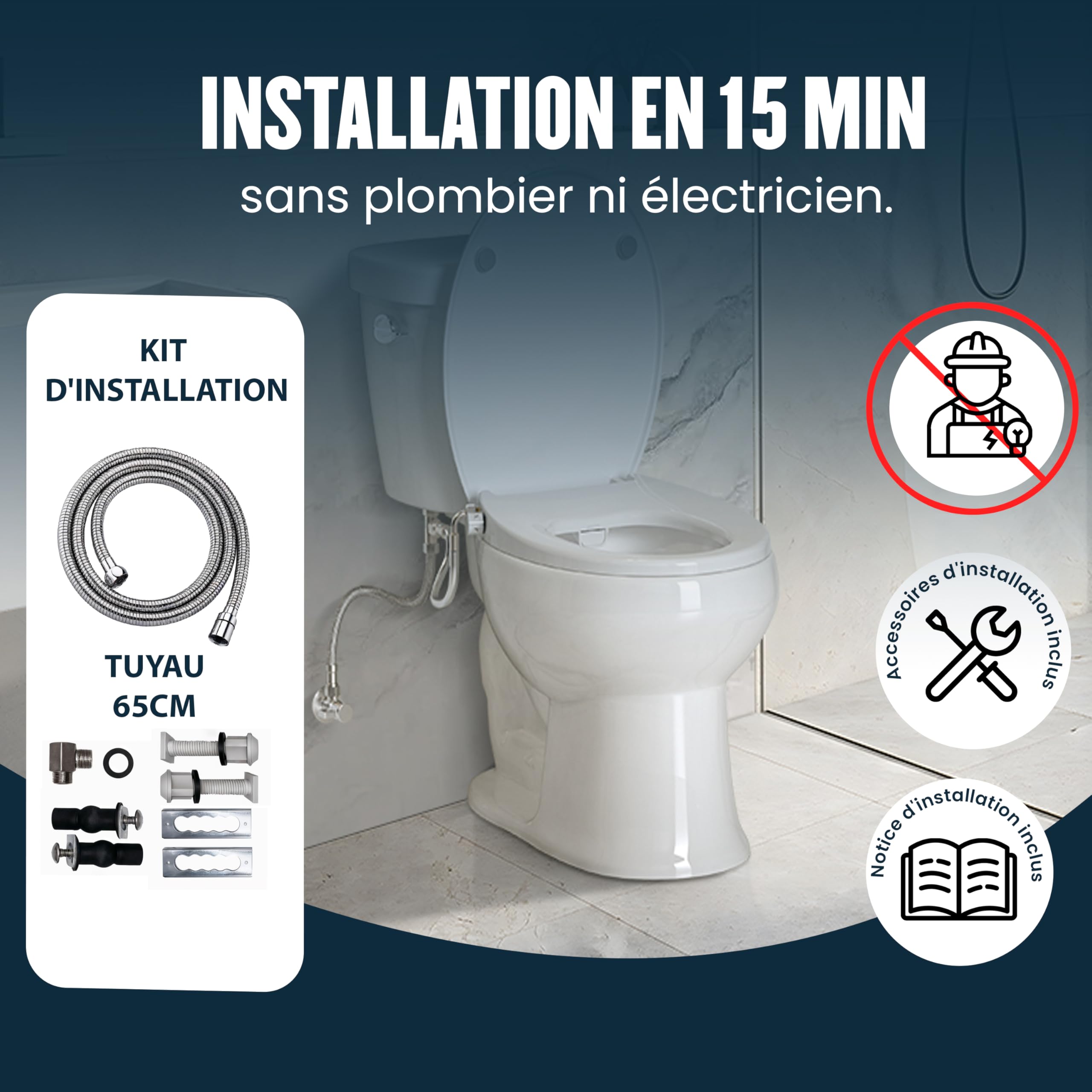 Siège Toilette Japonaise Complet, Abattant WC Lavant en O avec Double Buses homme et femme, Bidet WC, Non Électrique Frein de Chute - Forme en (O)