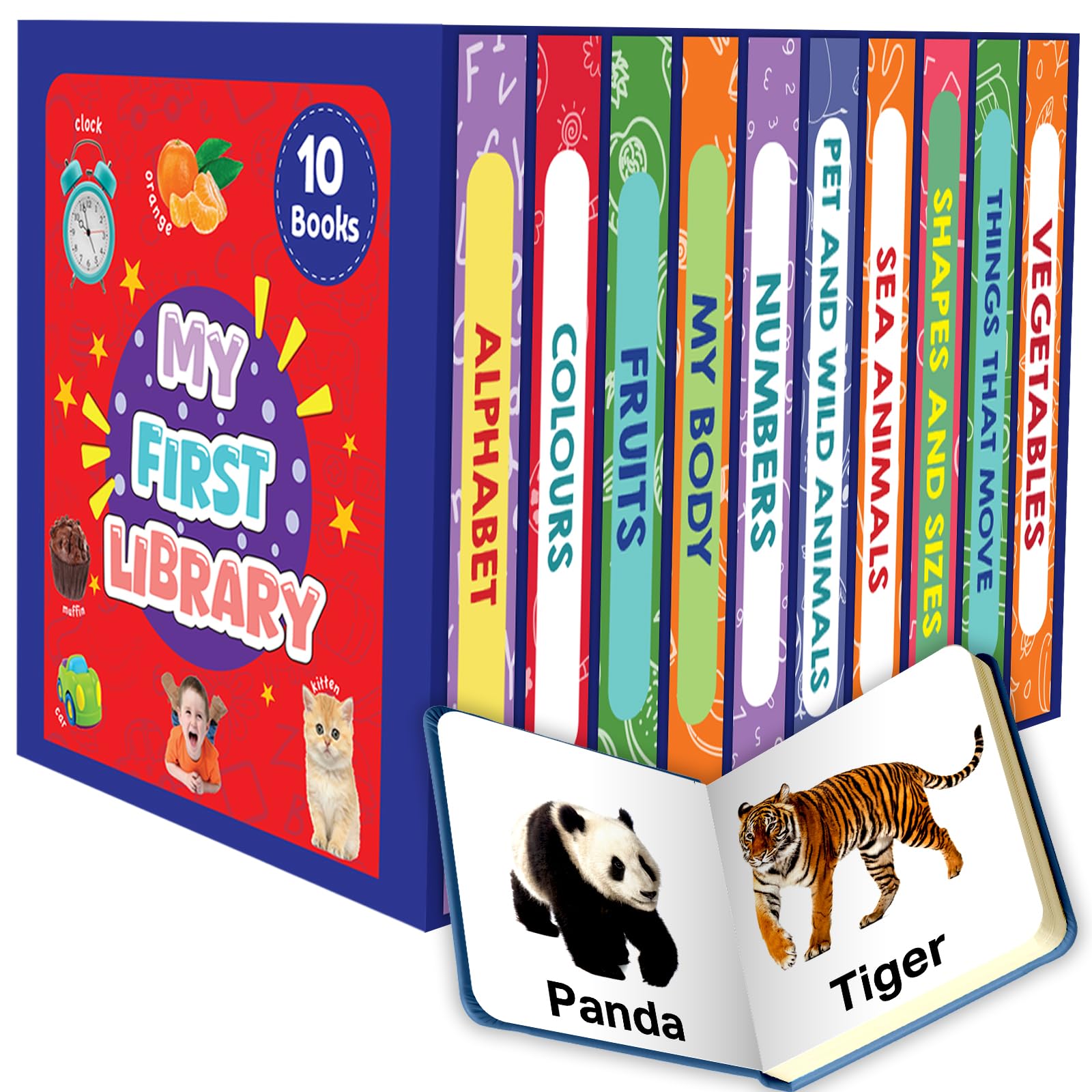 My First Library: 10 Board Books Set for Babies & Toddlers | ABC, Numbers, Shapes, Colors, Animals, Birds, Fruits, Veggies & Transport | Early Learning Educational Books for Kids (0–3 Years)
