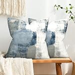 2 Pack Throw Pillow Covers Soft Touch Plush 18x18 Abstract Artwork Cushion Covers Decorative Modern Gallery Style Pillow Cases for Sofa Couch Home Decor Decorations(Blue Gray White)