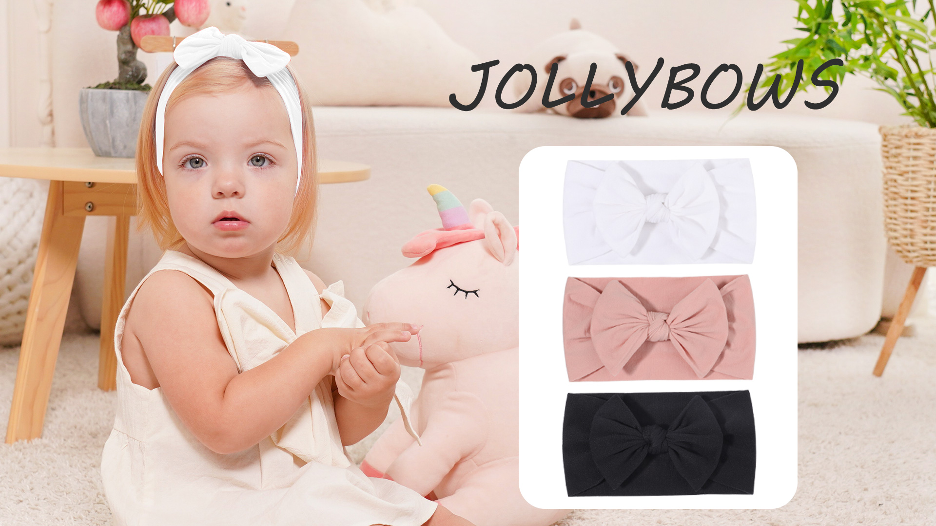 Fasce Capelli Bambina Jollybows - Set Da 3 Con Fiocchi In Nylon, Elastiche E Comode - Foto 5