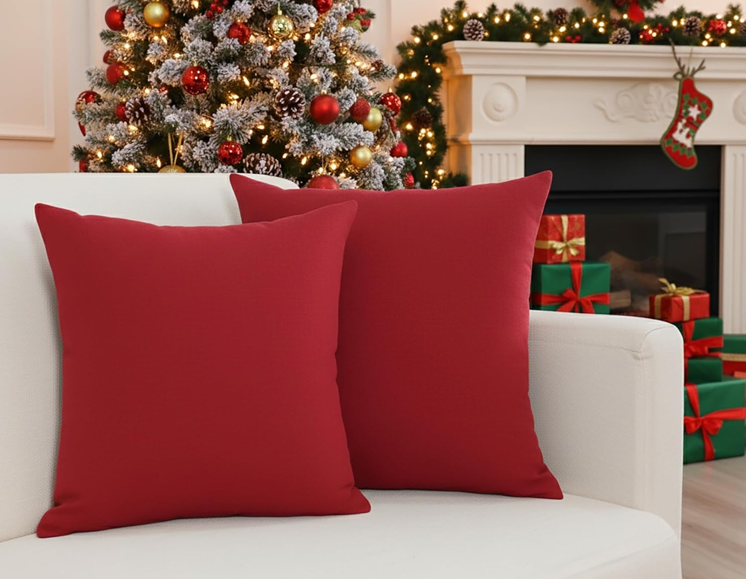 PurpleEssences Pack of 2 Cotton Pillow Covers Decorative Throw Pillowcase Soft Solid Cushion Case for Sofa Car Bedroom - Spring Easter Summer - 22x22 Inch - White